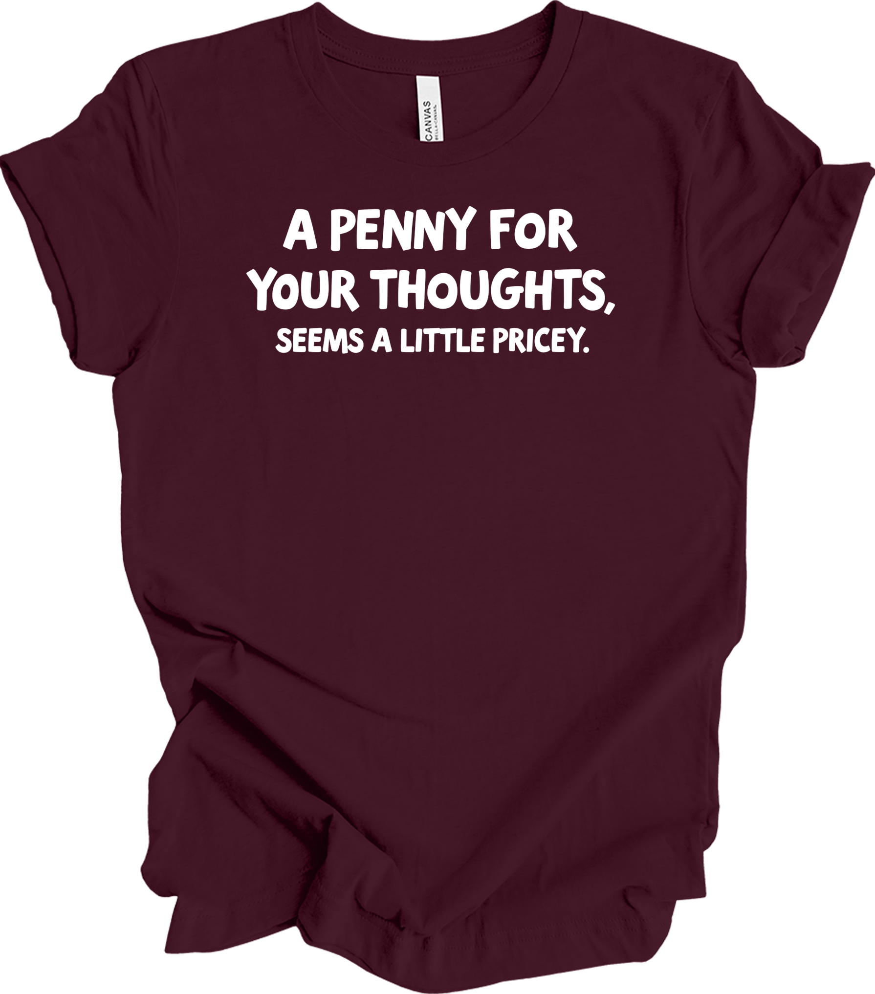 'Penny for Your Thoughts' Funny T-Shirt in Maroon