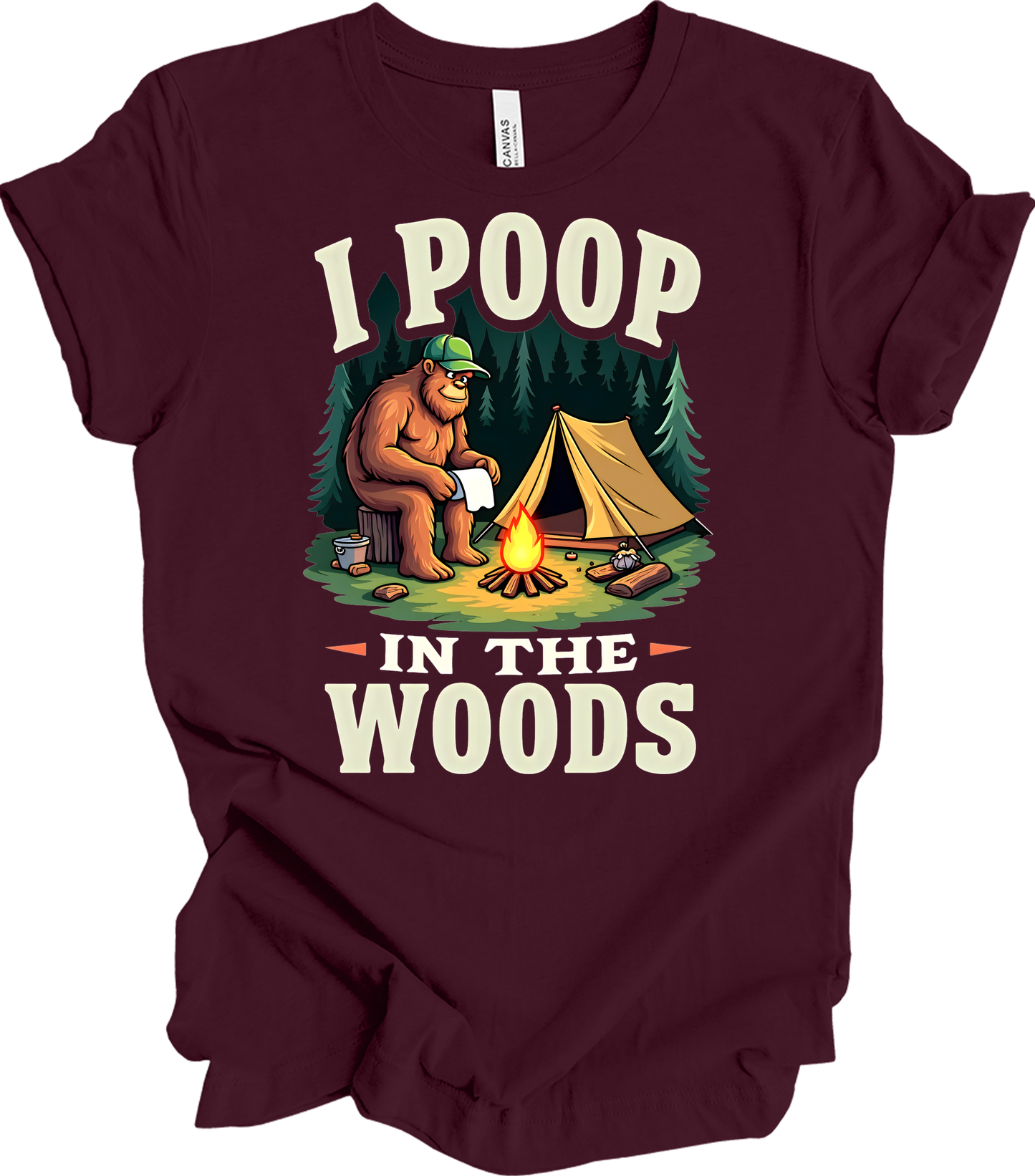 Bigfoot Camping - Funny T-Shirt in Maroon