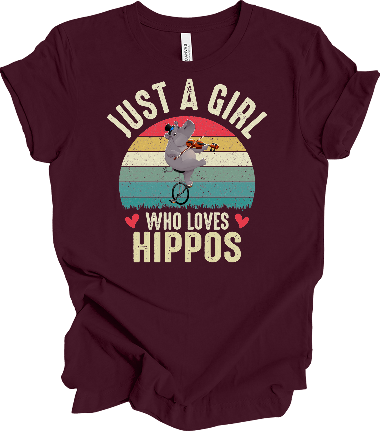 Just A Girl Who Loves Hippos T-Shirt in Maroon