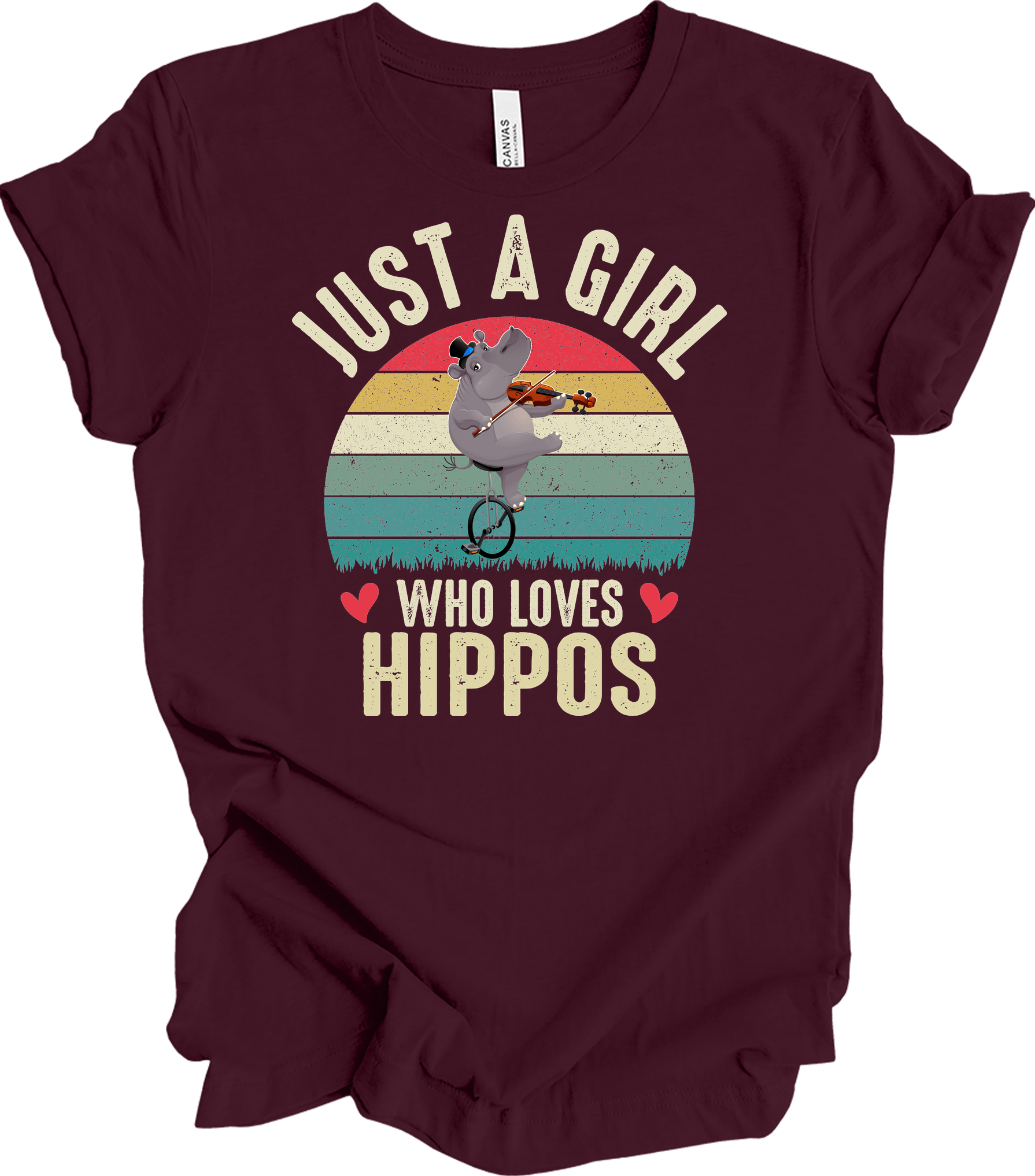 Just A Girl Who Loves Hippos T-Shirt in Maroon