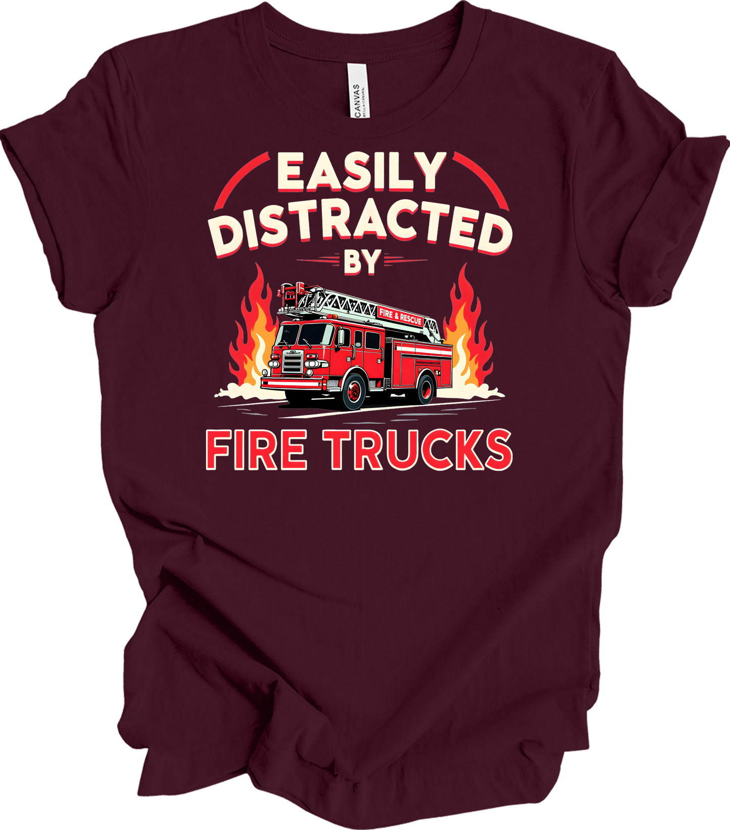 Firefighter Distracted T-Shirt in Maroon