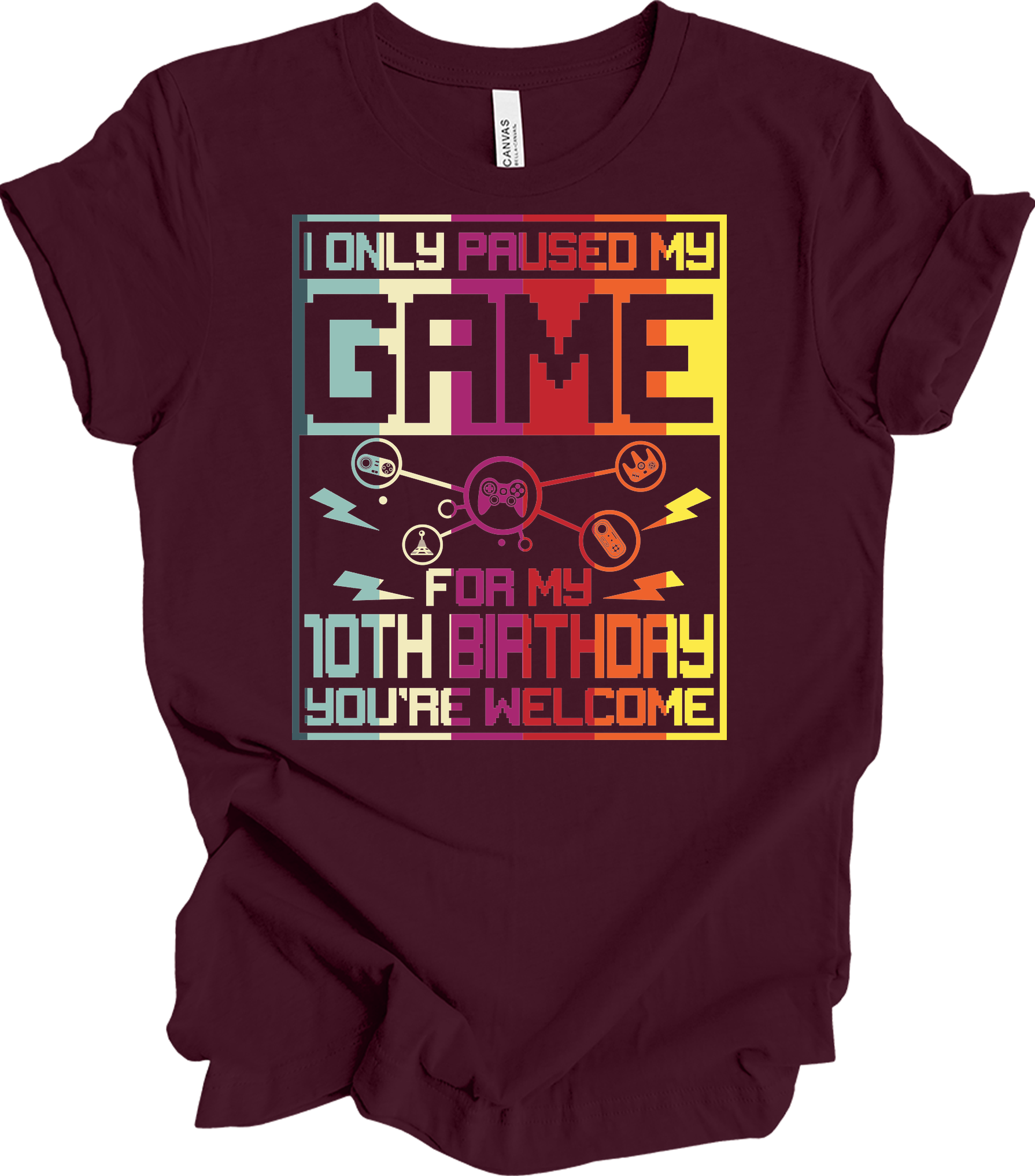 Paused Game 10th Birthday T-Shirt in Maroon