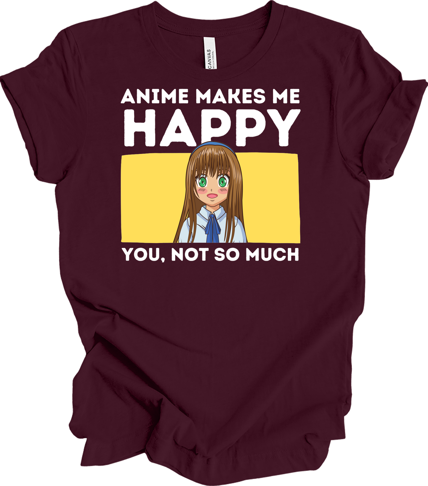 Anime Art 'Happy' T-Shirt in Maroon
