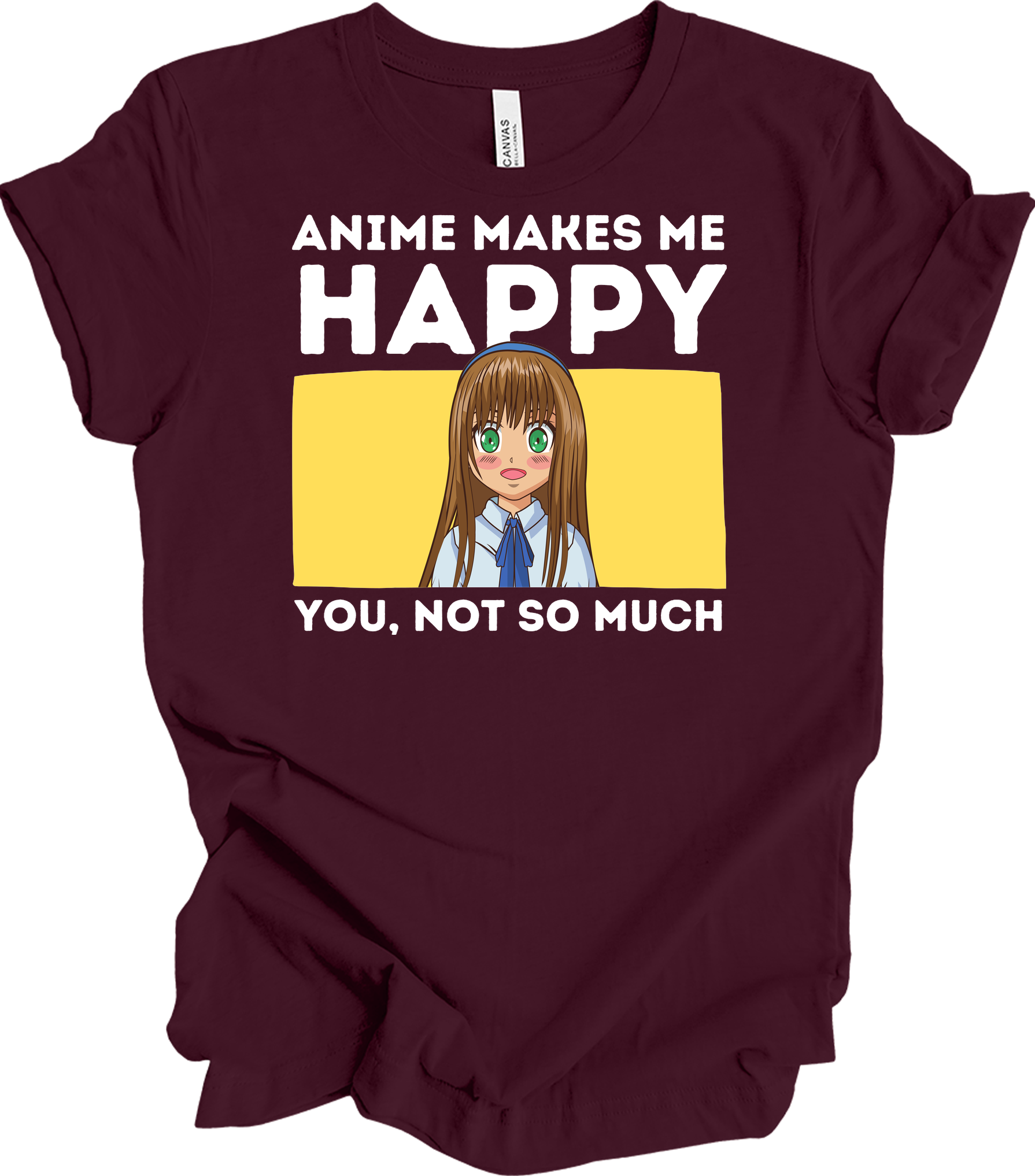 Anime Art 'Happy' T-Shirt in Maroon