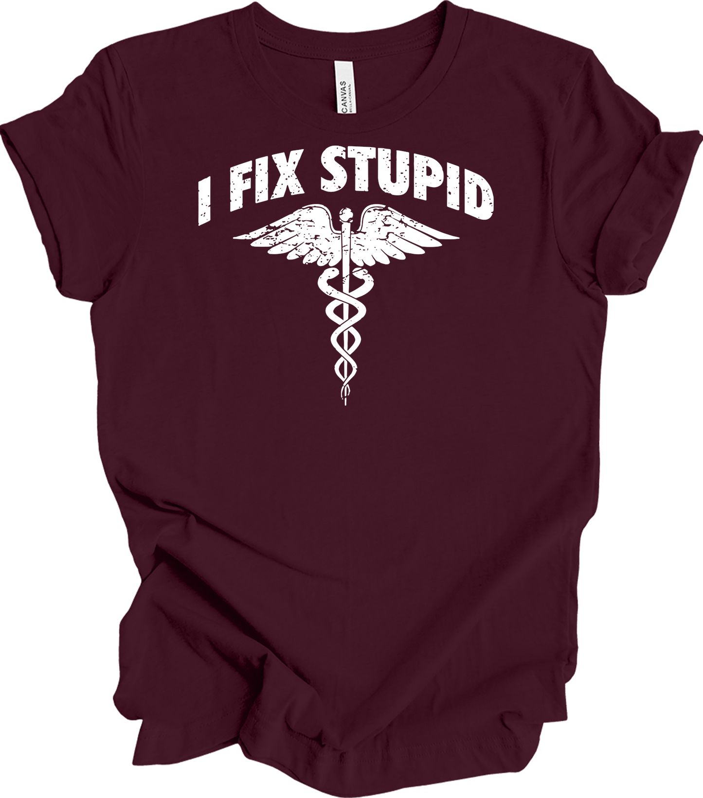 Paramedic 'I Fix Stupid' T-Shirt in Maroon