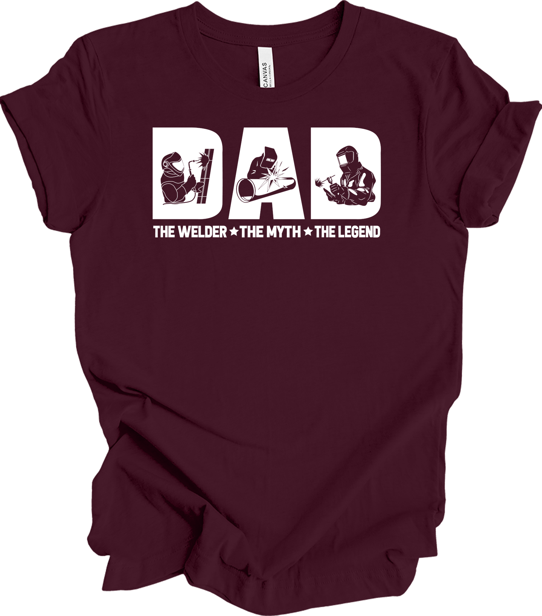 Welder Dad: Myth & Legend T-Shirt in Maroon