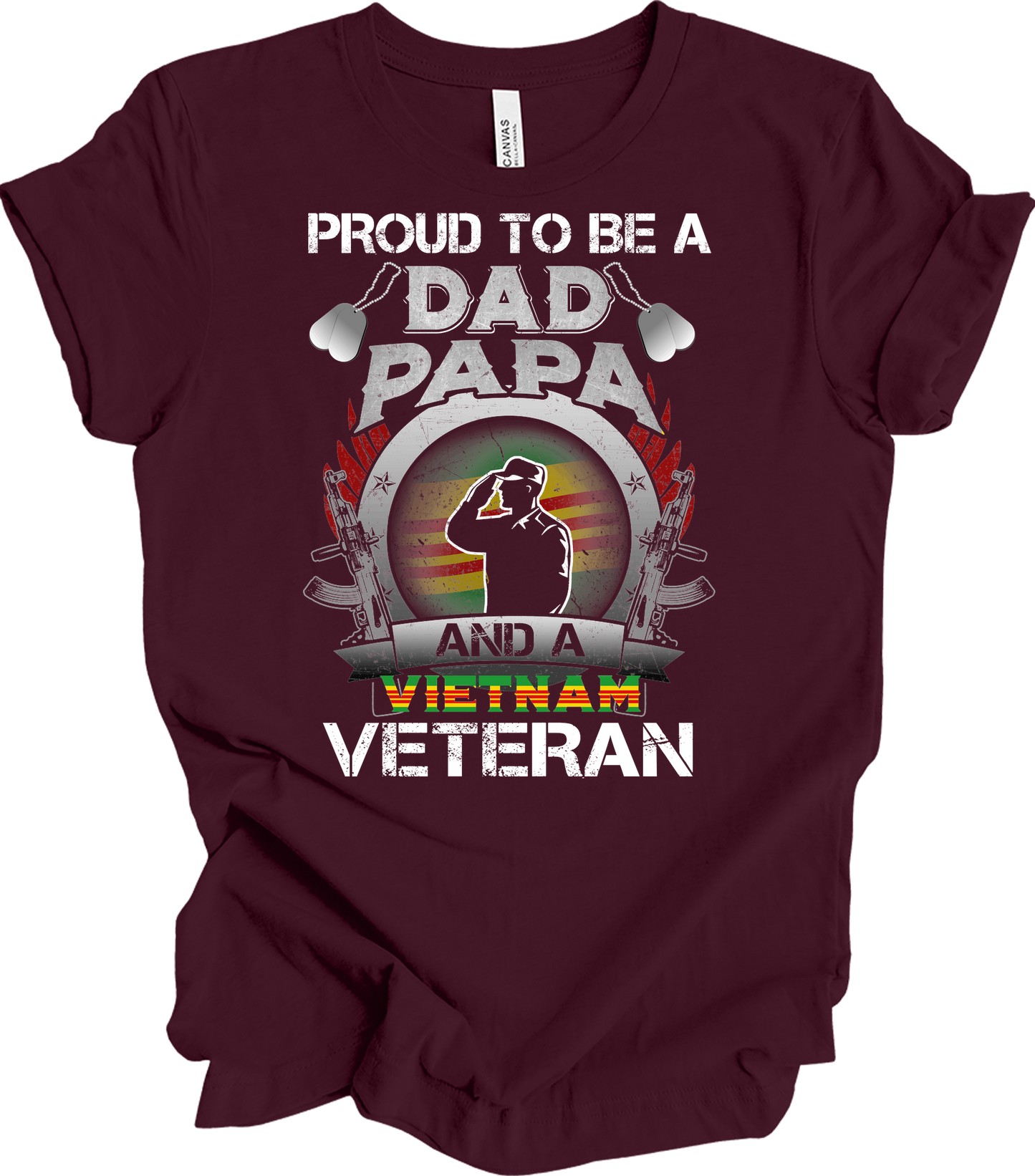 Vietnam Veteran Dad Papa Patriotic Military T-Shirt in Maroon