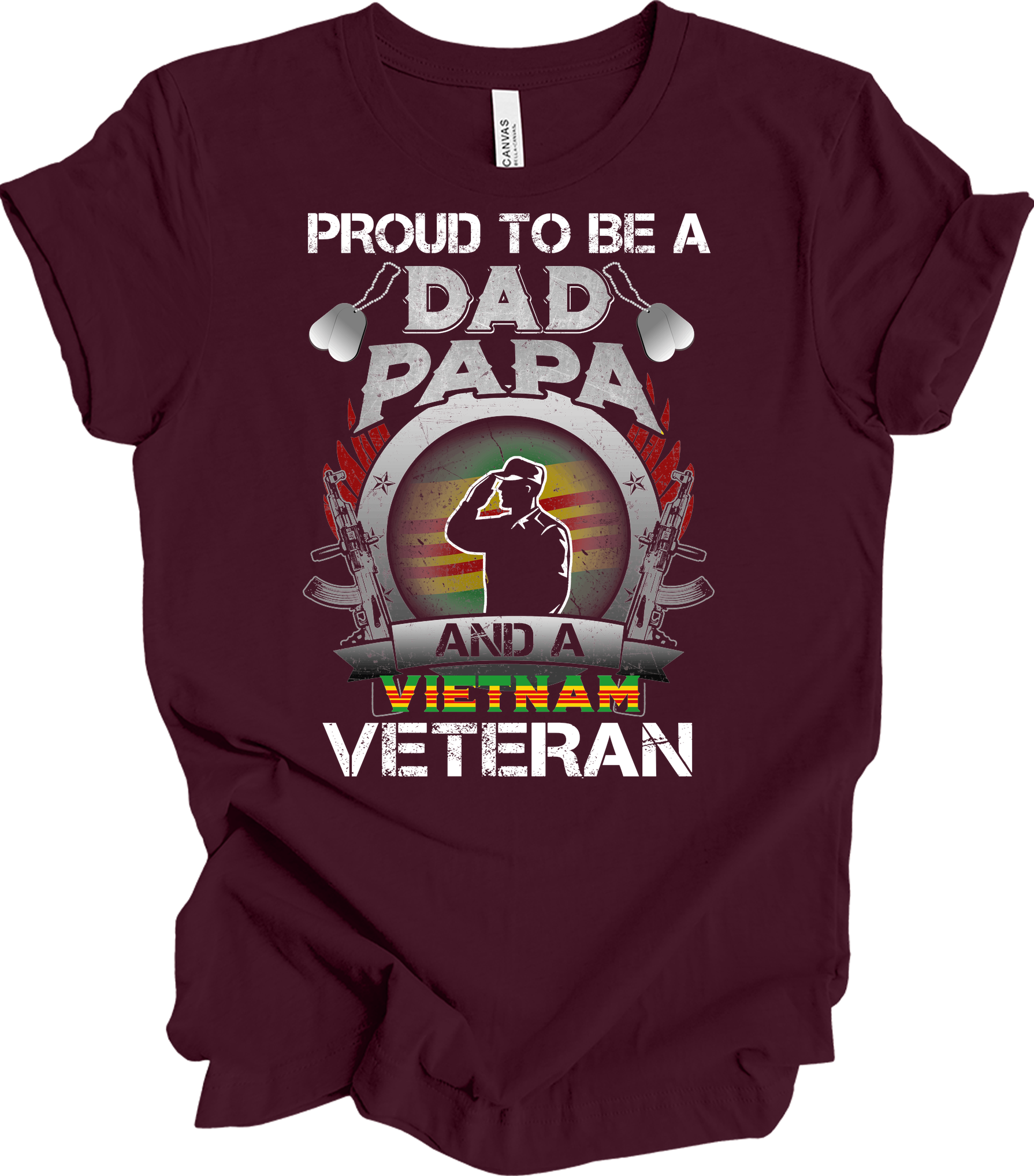 Vietnam Veteran Dad Papa Patriotic Military T-Shirt in Maroon