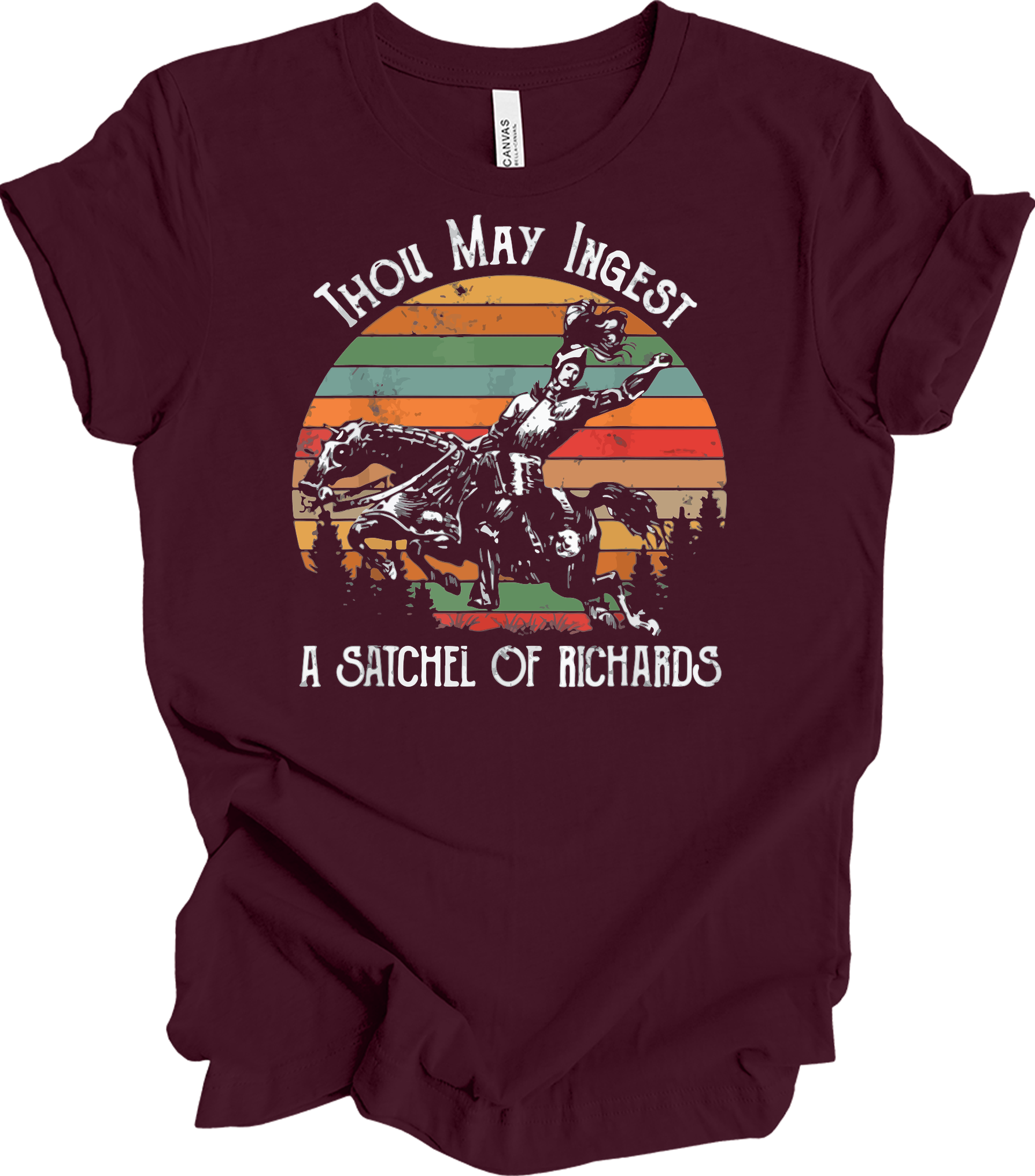 Native American Horse Thou May Ingest Satchel Of Richards T-Shirt in Maroon