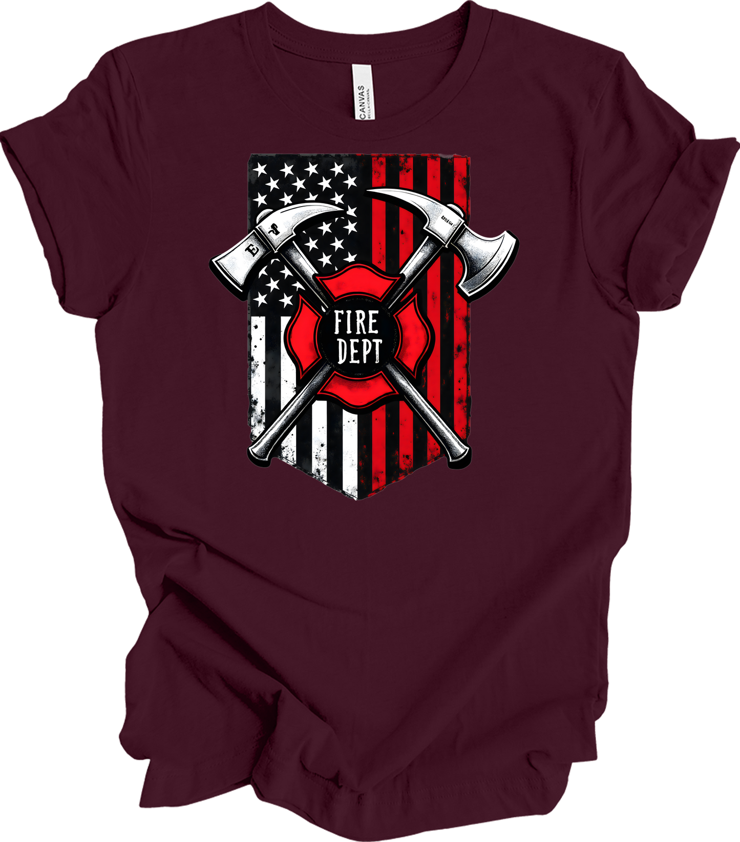 Firefighter Axe Flag T-Shirt in Maroon