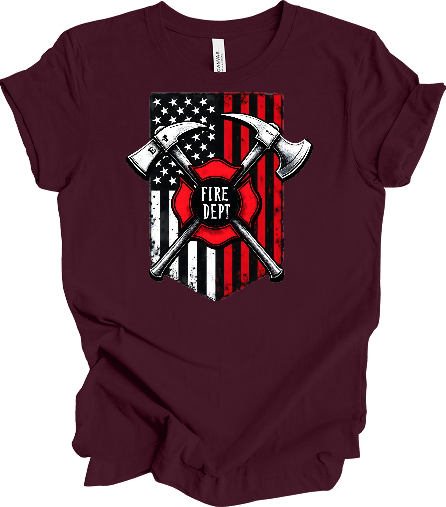 Firefighter Axe Flag T-Shirt in Maroon