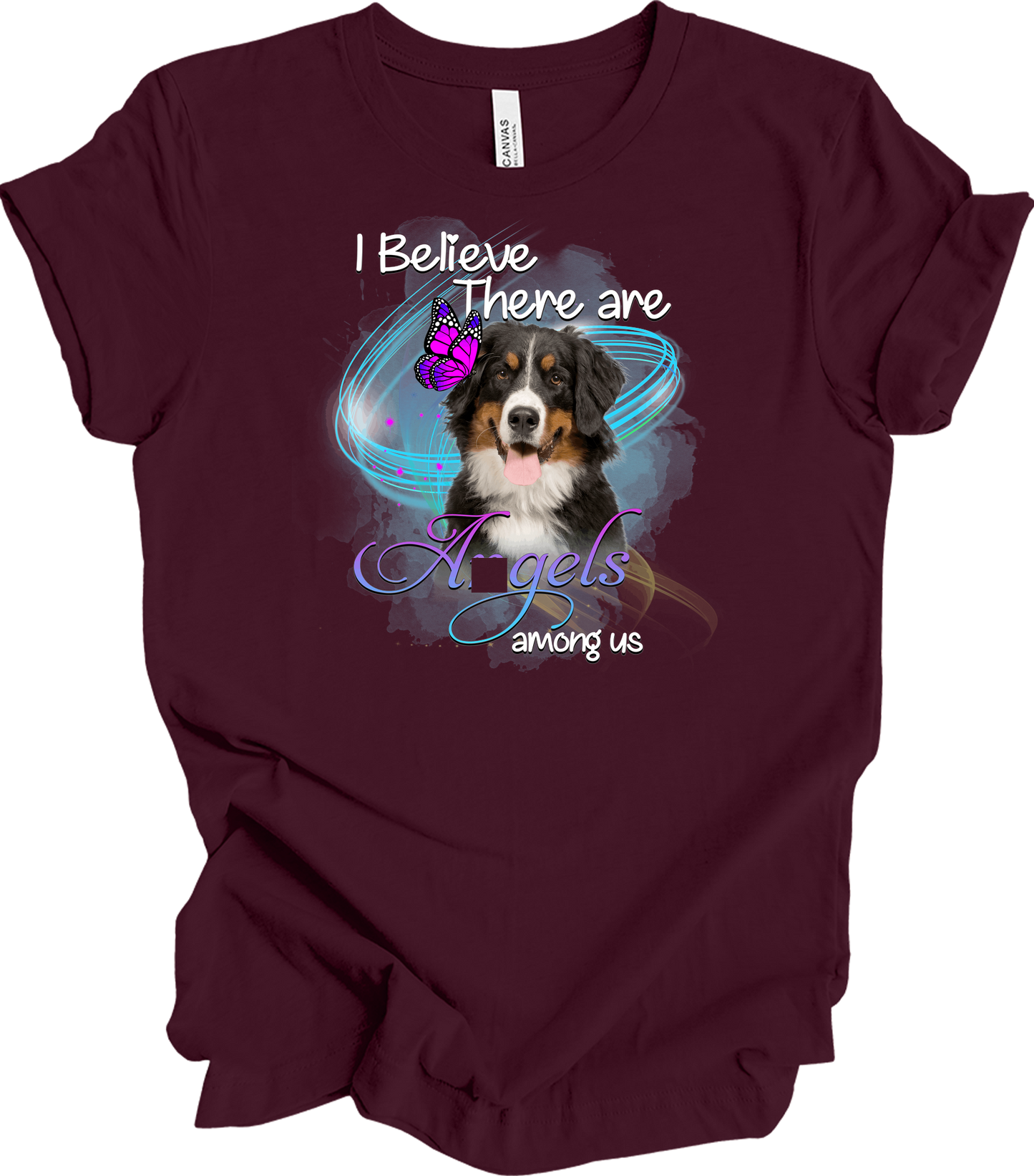 Bernese Mountain Dog Angel Among Us T-Shirt in Maroon