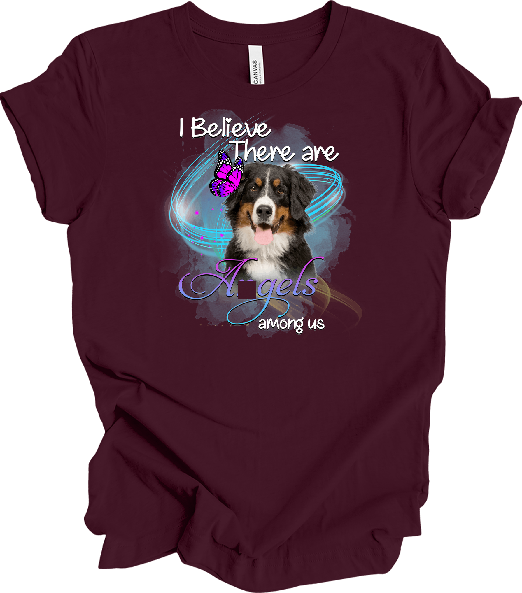 Bernese Mountain Dog Angel Among Us T-Shirt in Maroon