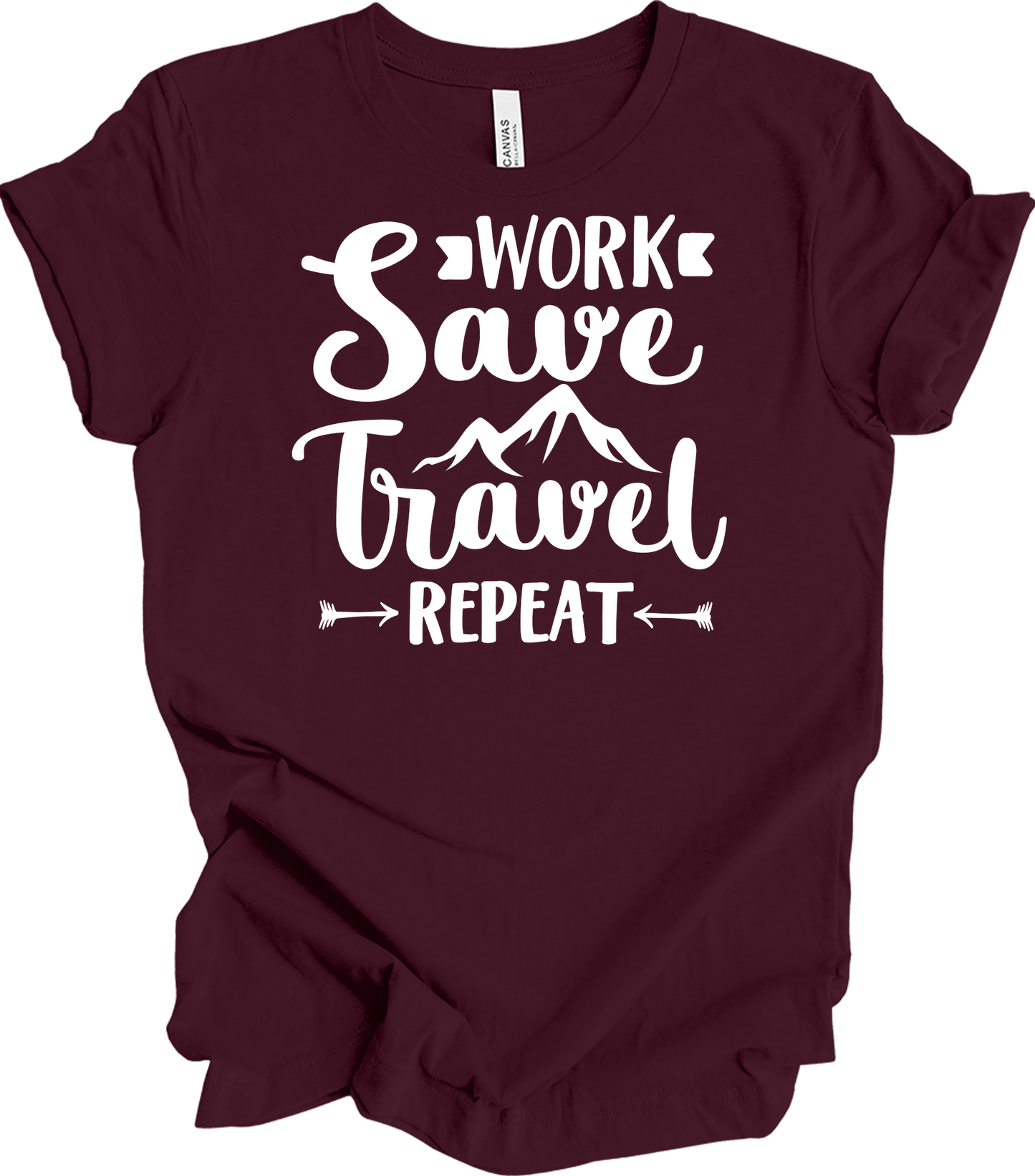 Work Save Travel Repeat - Adventure T-Shirt in Maroon