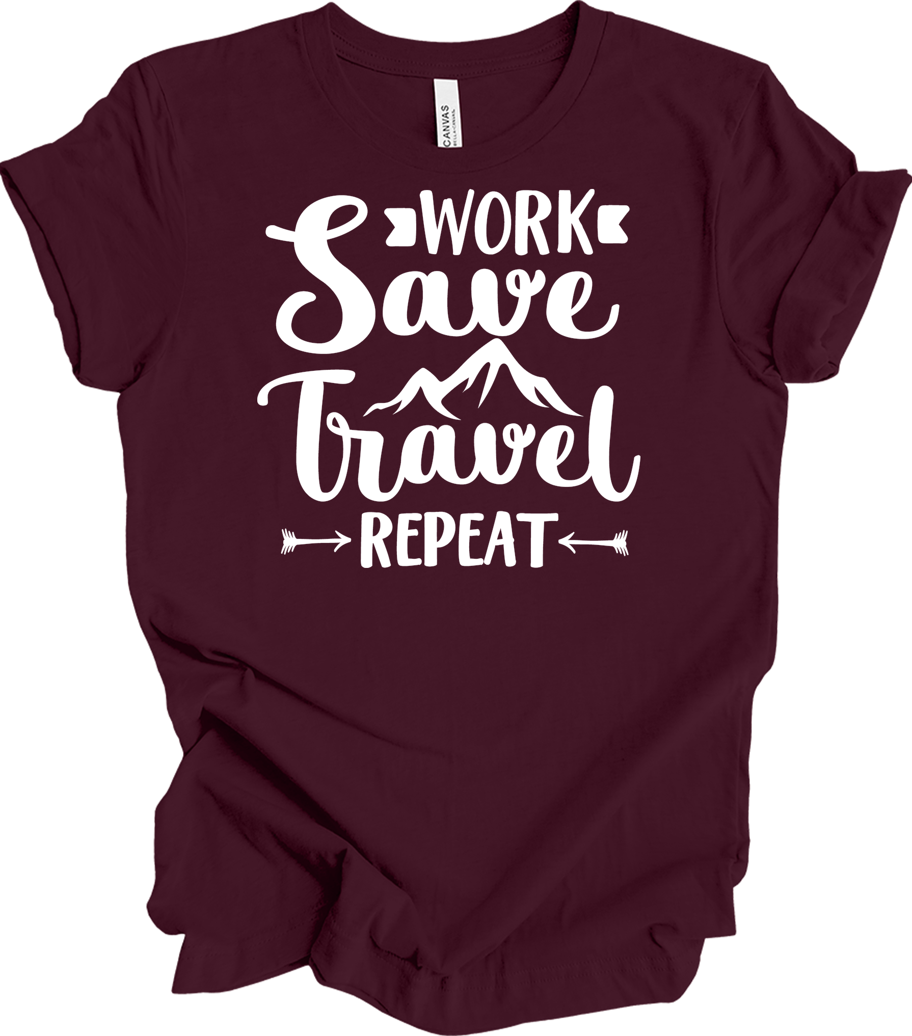 Work Save Travel Repeat - Adventure T-Shirt in Maroon