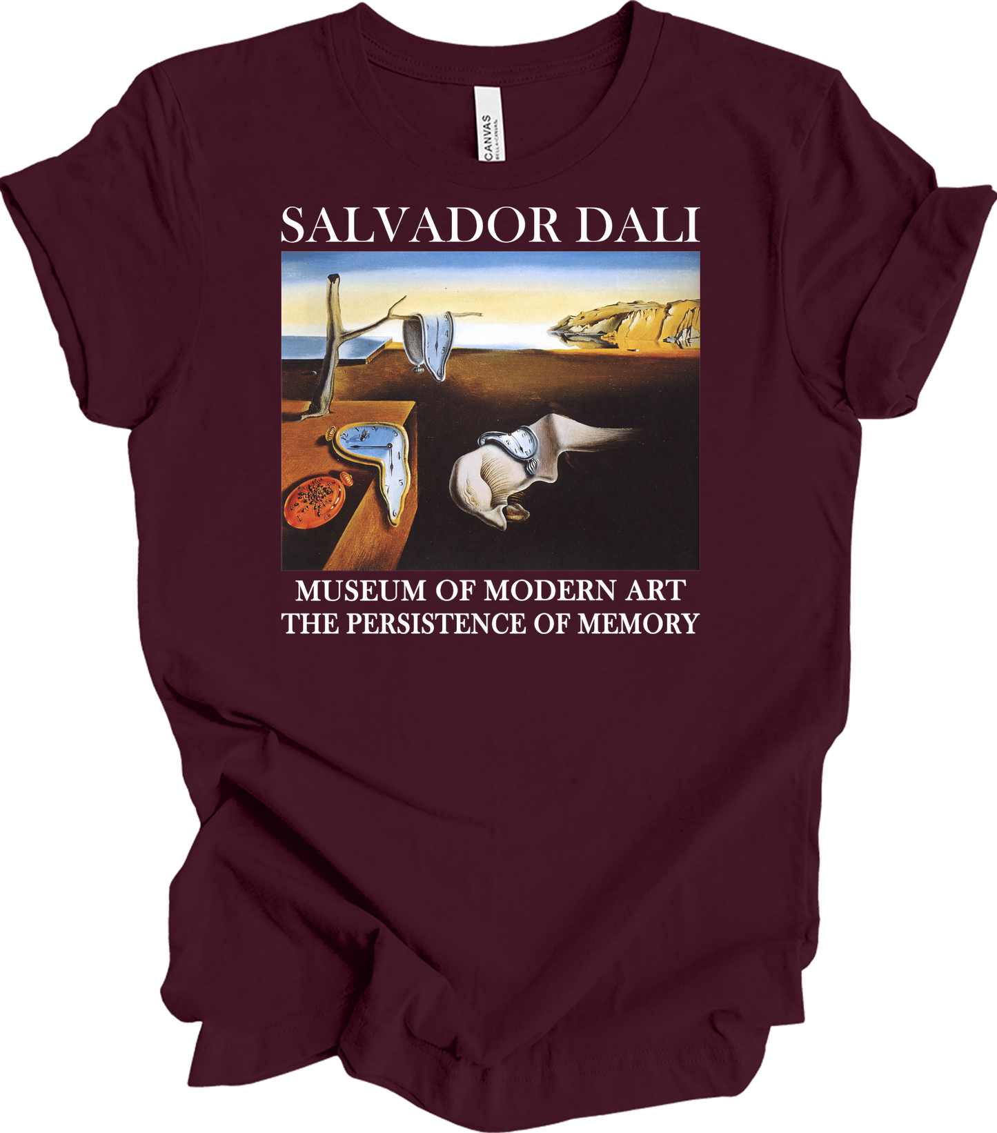 Salvador Dali The Persistence of Memory Art T-Shirt in Maroon