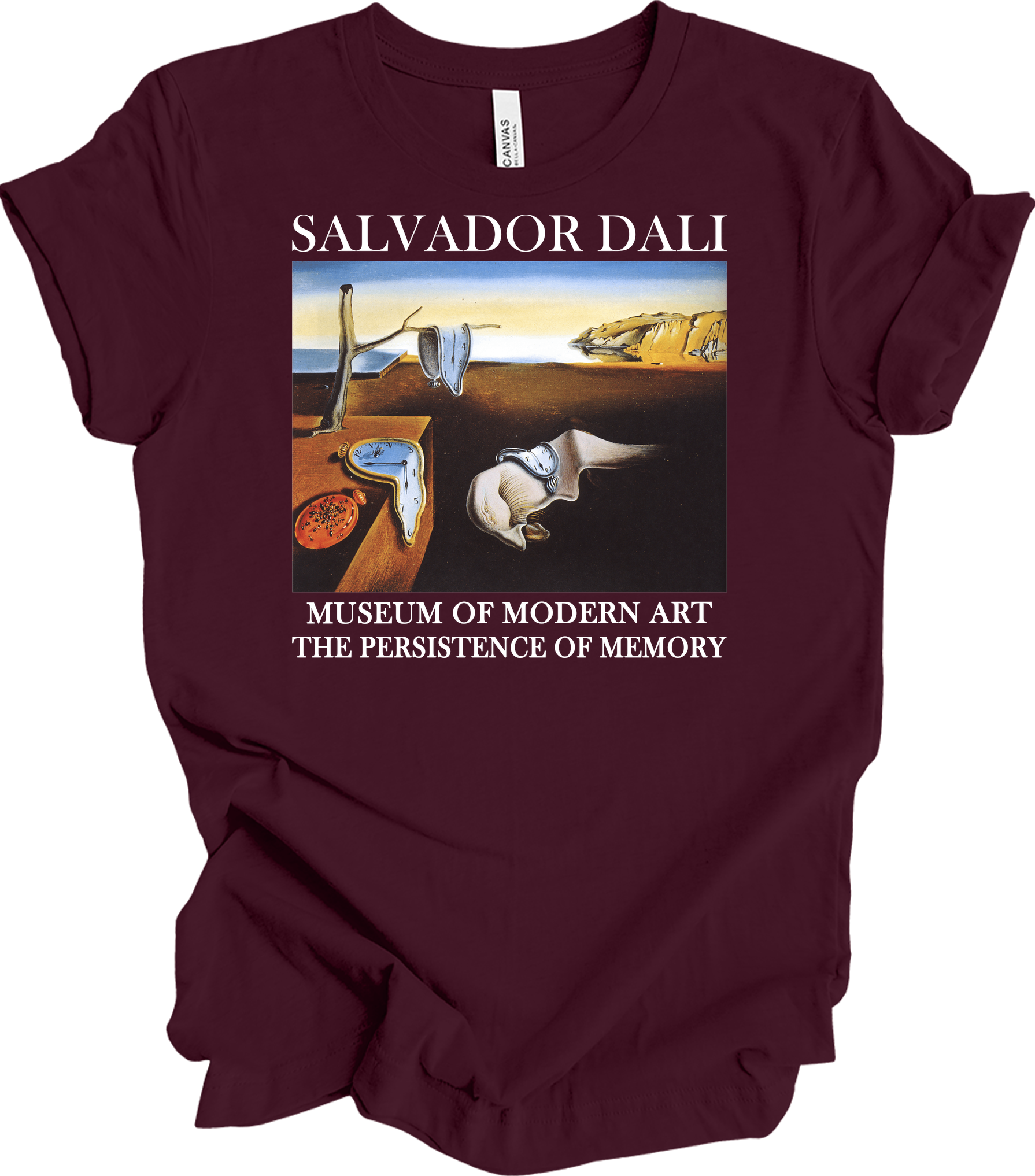 Salvador Dali The Persistence of Memory Art T-Shirt in Maroon