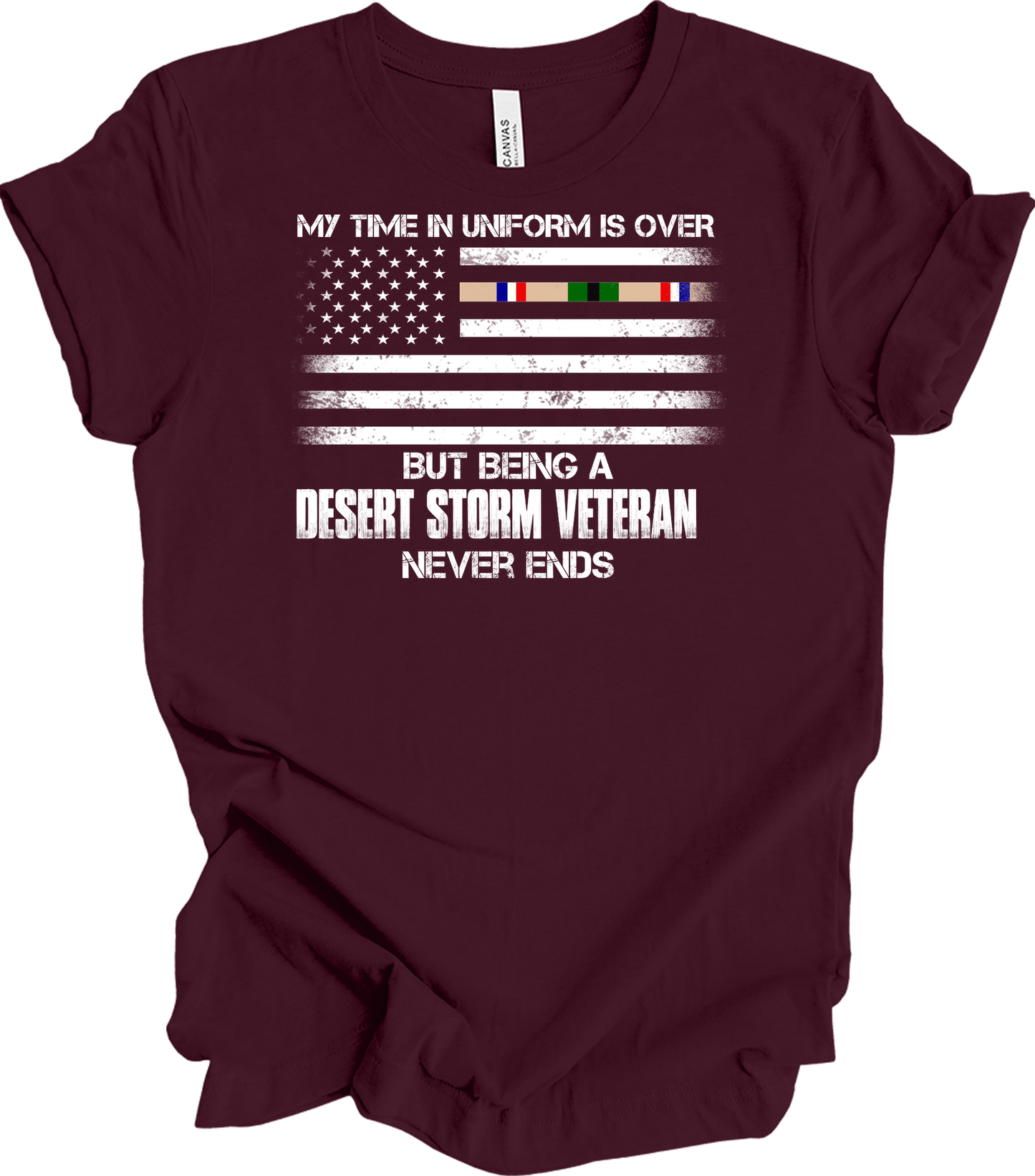 Desert Storm Veteran Gulf War Ribbon T-Shirt in Maroon
