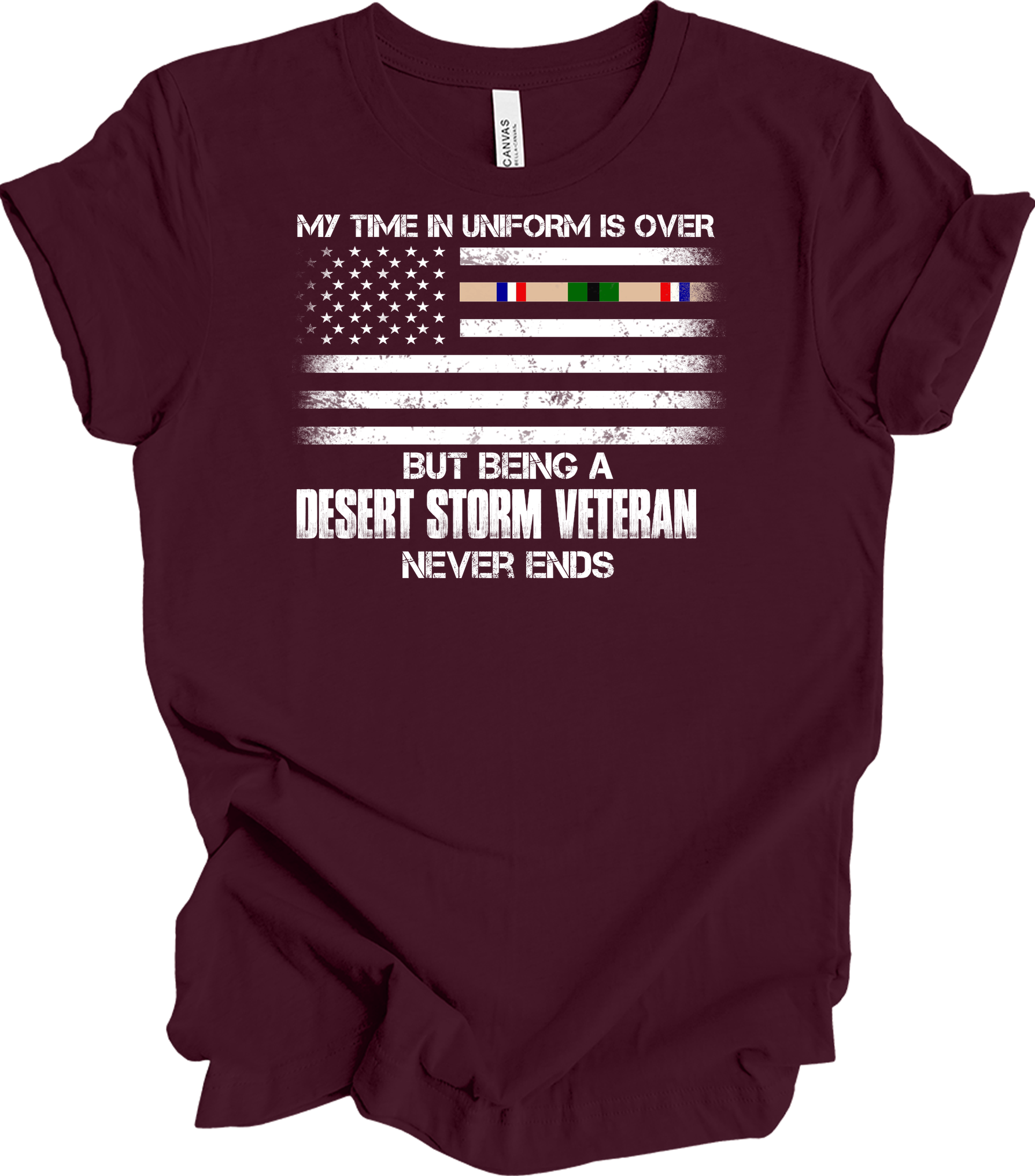 Desert Storm Veteran Gulf War Ribbon T-Shirt in Maroon