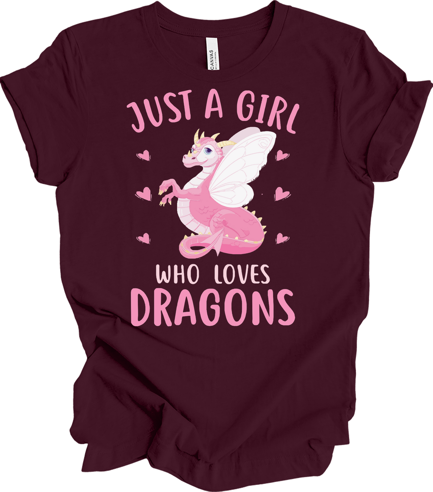 Just A Girl Who Loves Dragons T-Shirt in Maroon