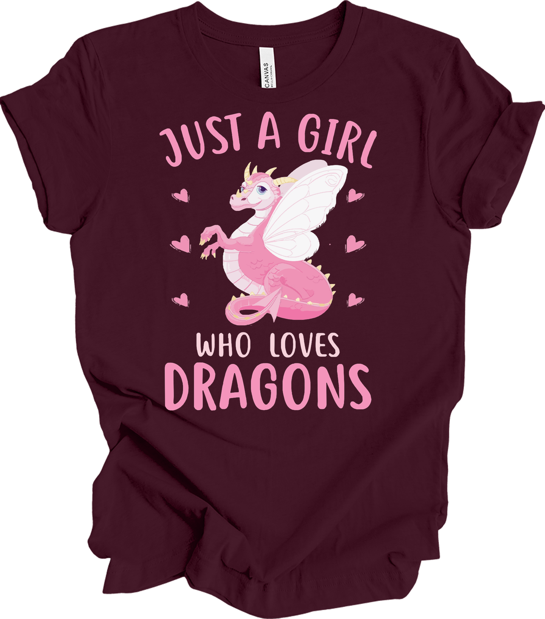 Just A Girl Who Loves Dragons T-Shirt in Maroon