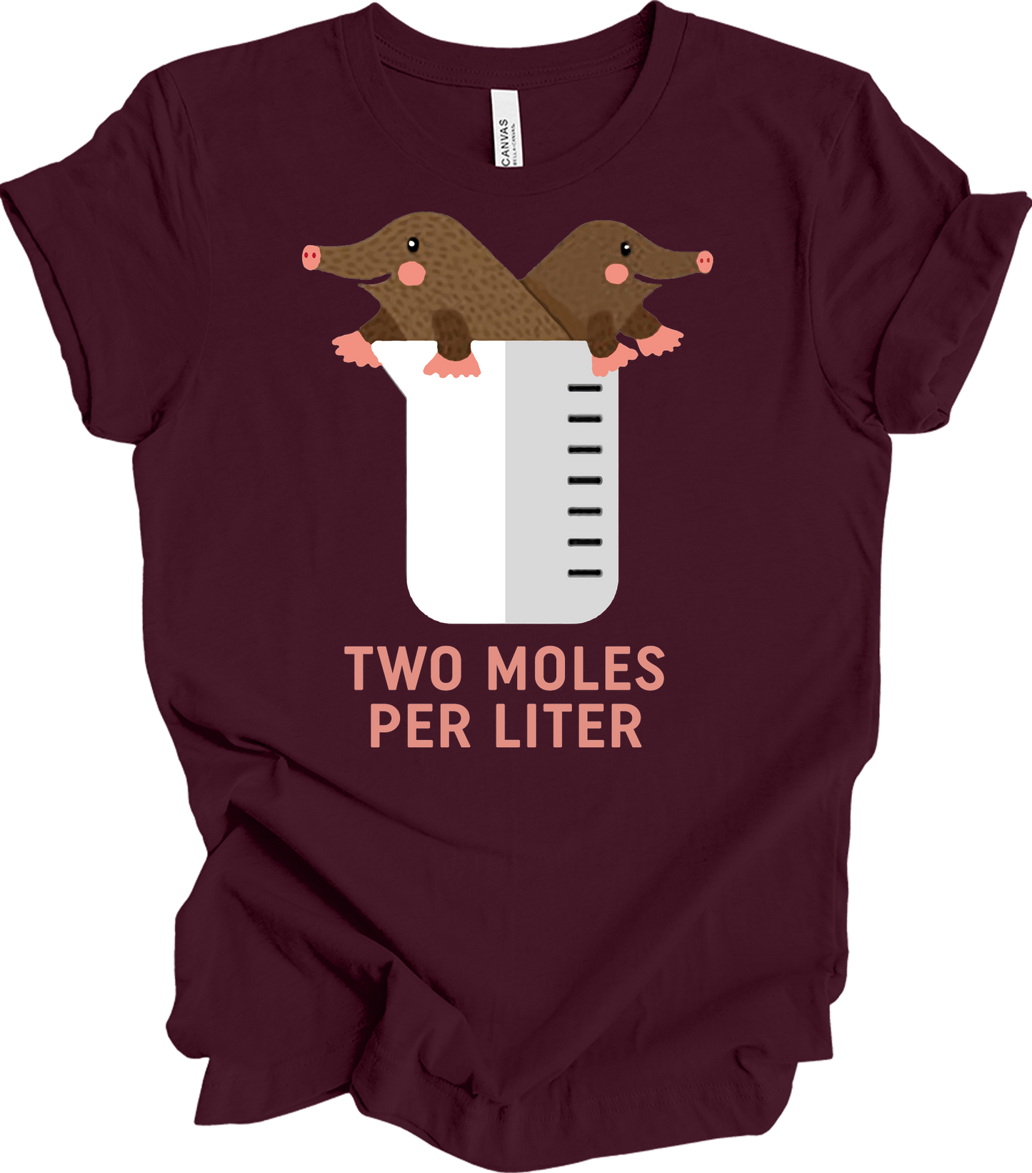 Two Moles Per Liter Funny Chemistry Science T-Shirt in Maroon