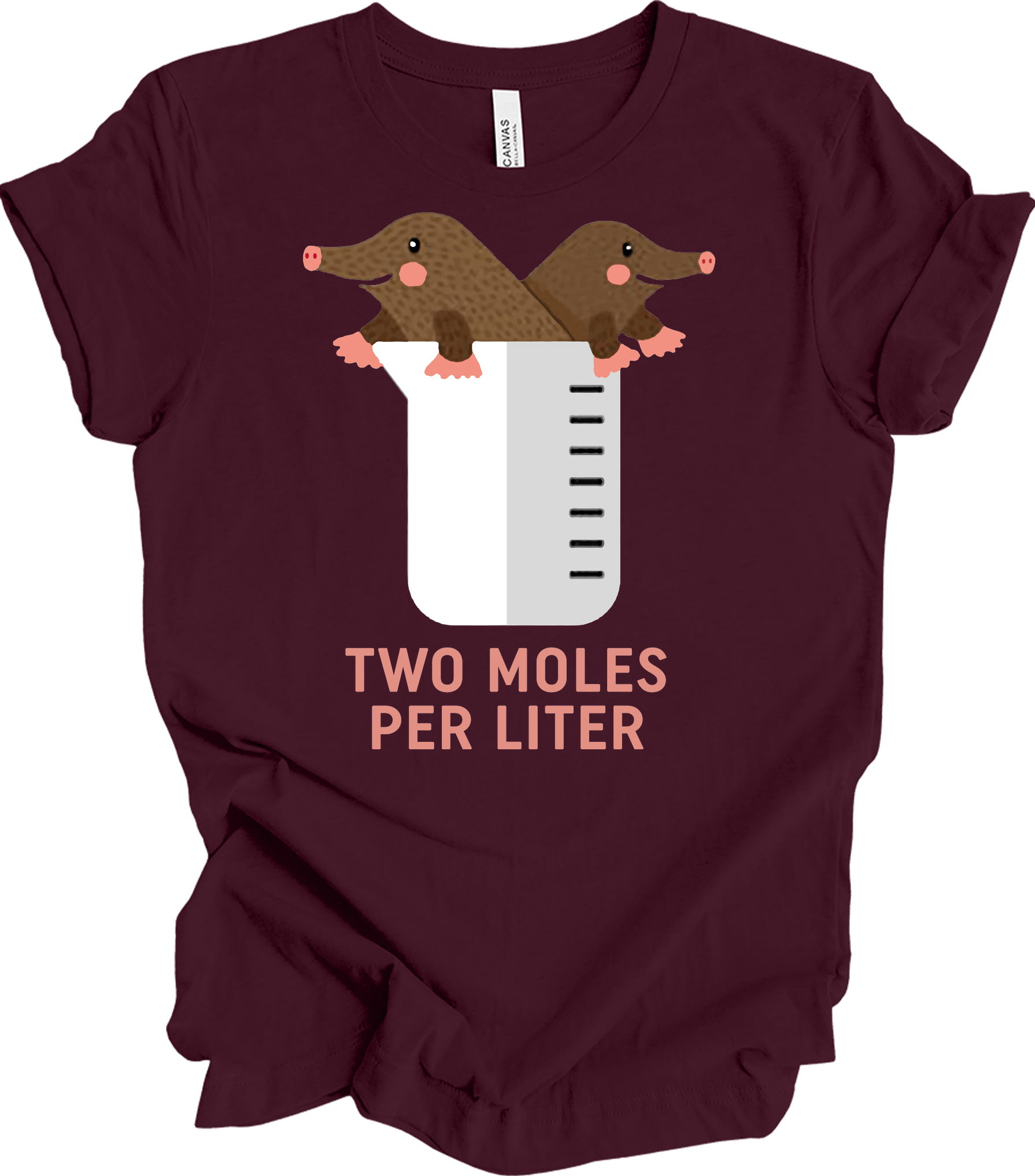 Two Moles Per Liter Funny Chemistry Science T-Shirt in Maroon