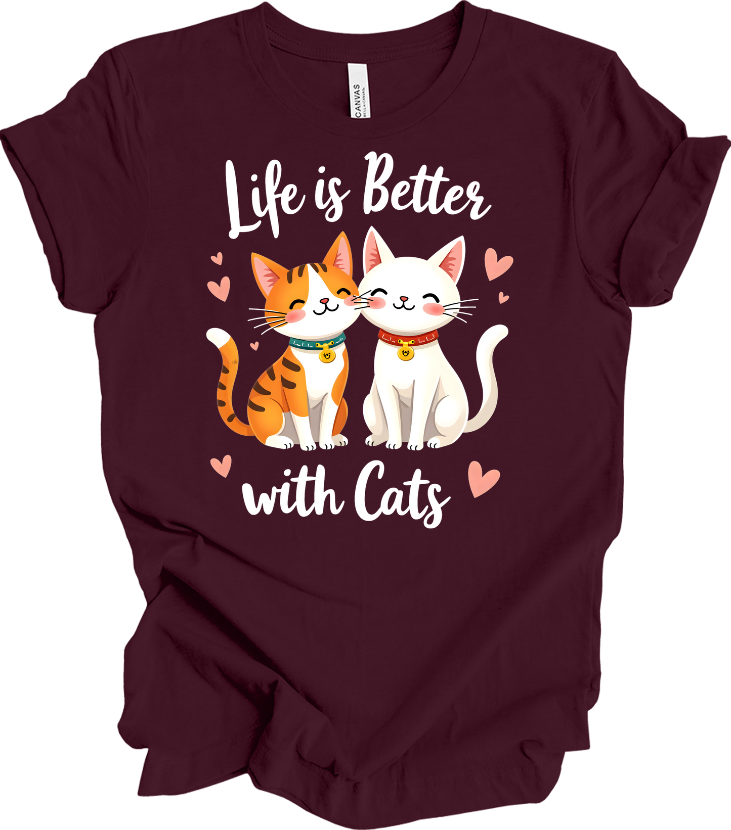 Life is Better with Cats T-Shirt in Maroon