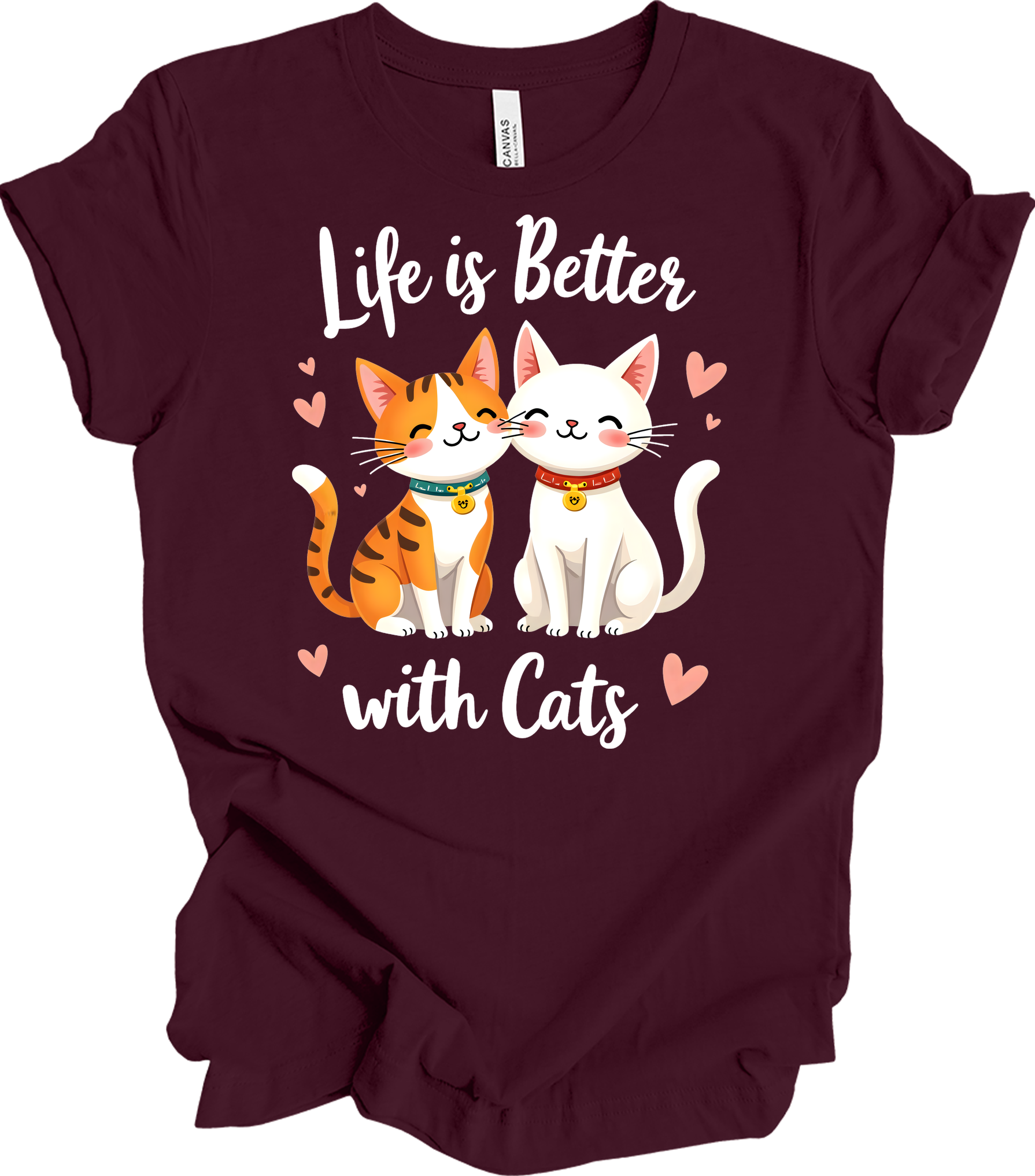Life is Better with Cats T-Shirt in Maroon