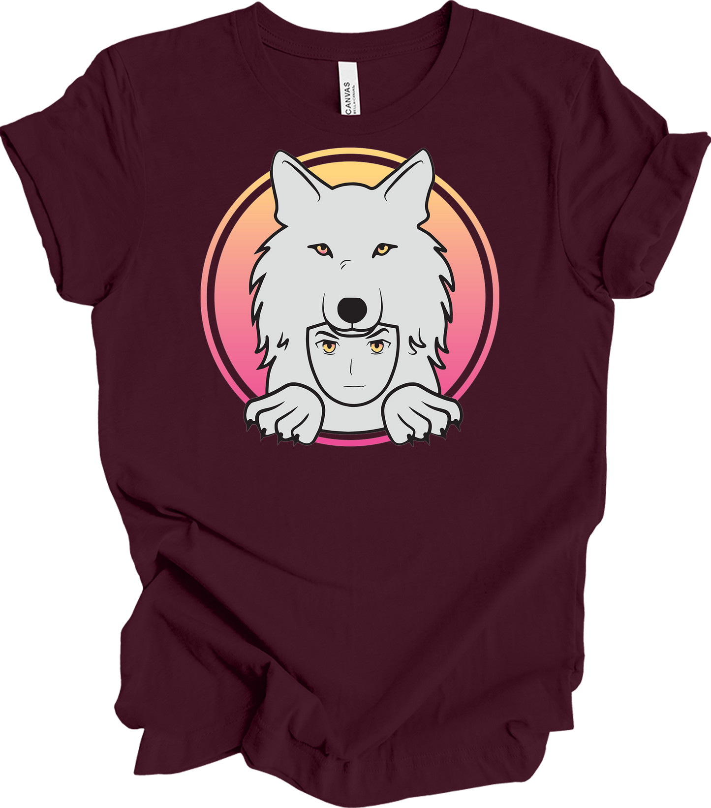 White Wolf Spirit Animal Anime - Wolf Pack T-Shirt in Maroon