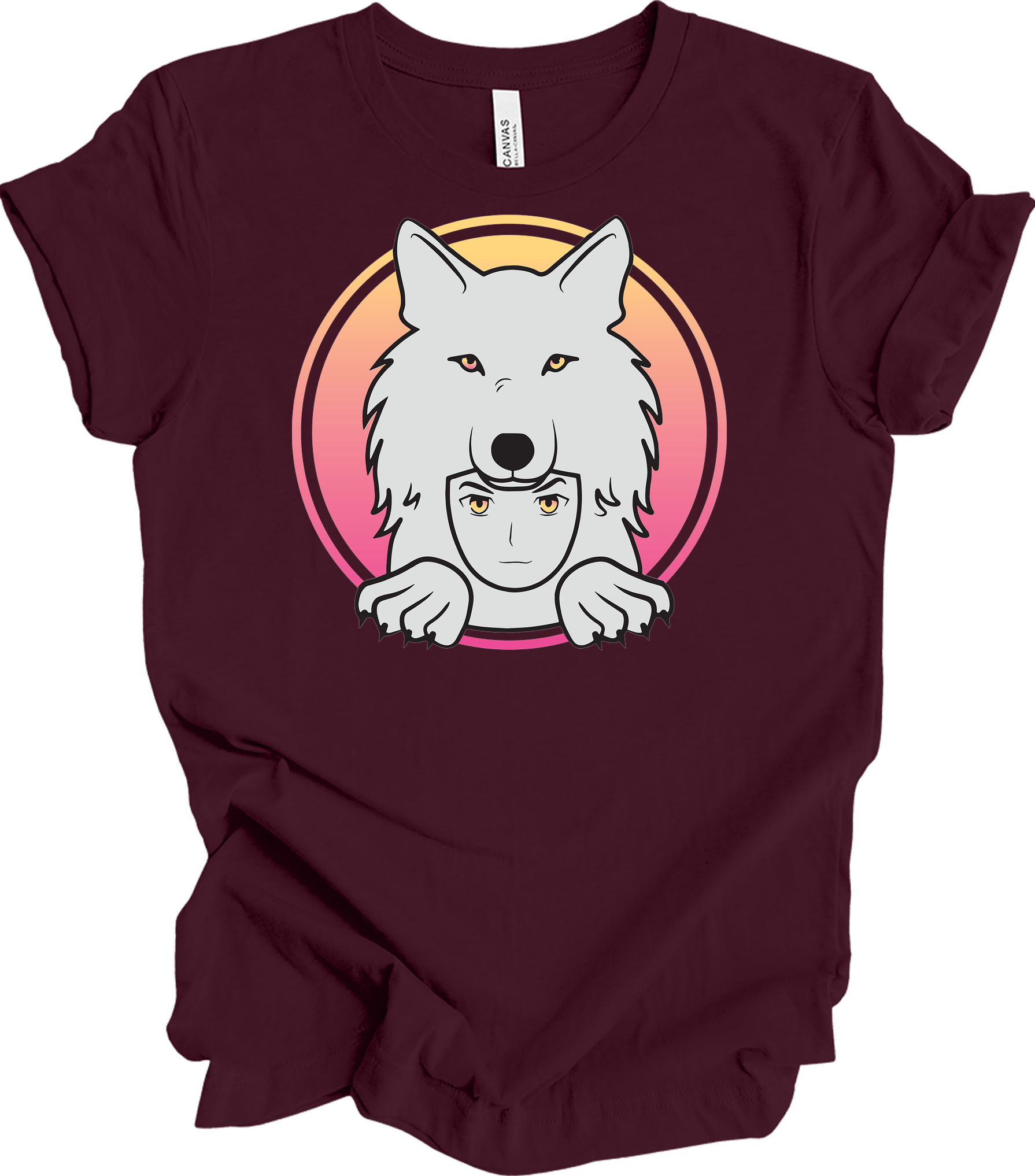 White Wolf Spirit Animal Anime - Wolf Pack T-Shirt in Maroon