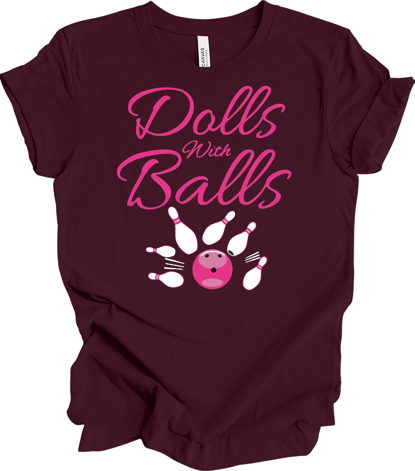 Dolls With Balls Bowling T-Shirt in Maroon