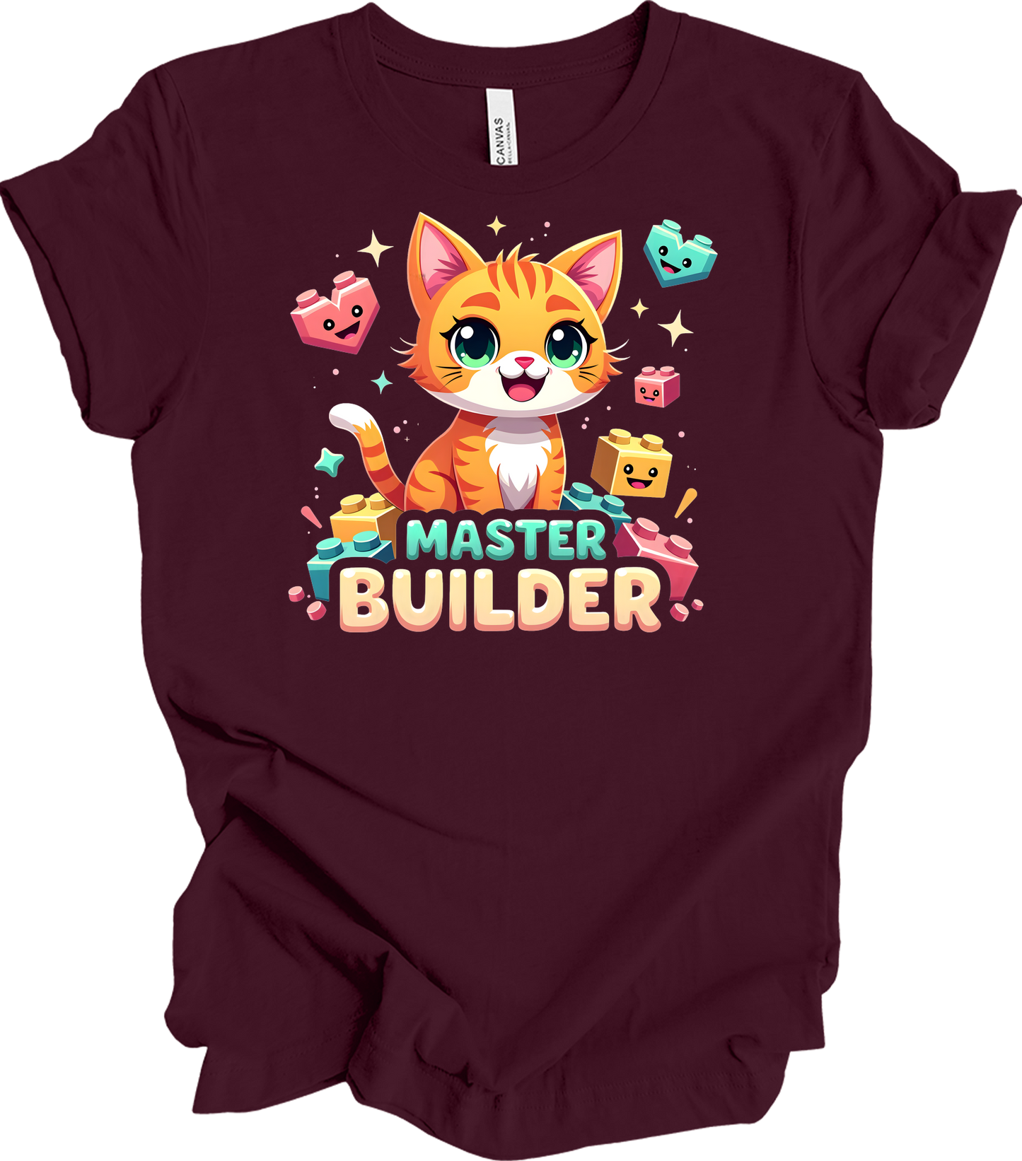 Cute Cat Master Builder T-Shirt in Maroon
