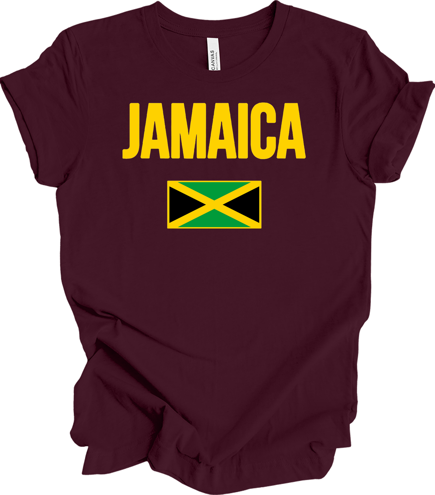 Jamaican Flag - Vintage Jamaica Travel Vacation T-Shirt in Maroon