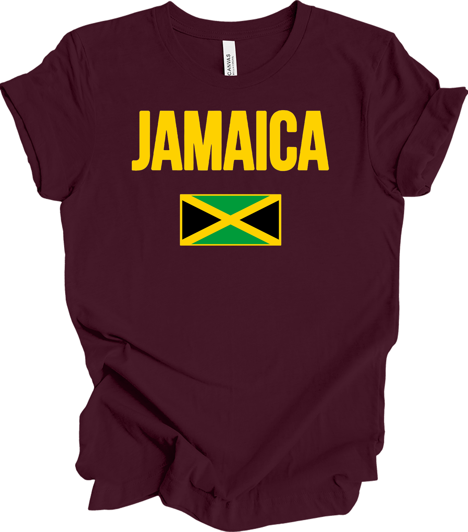 Jamaican Flag - Vintage Jamaica Travel Vacation T-Shirt in Maroon