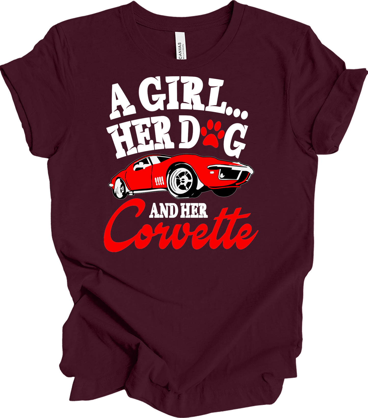 Corvette Dog Mom - C3 Corvette Lover & Dog Owner T-Shirt in Maroon