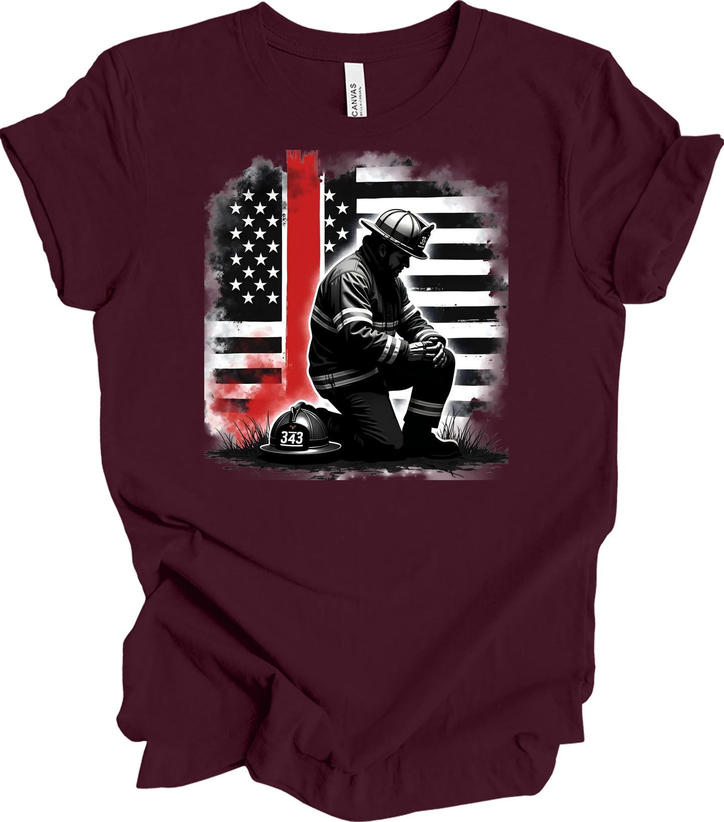 Firefighter Flag Tribute T-Shirt in Maroon