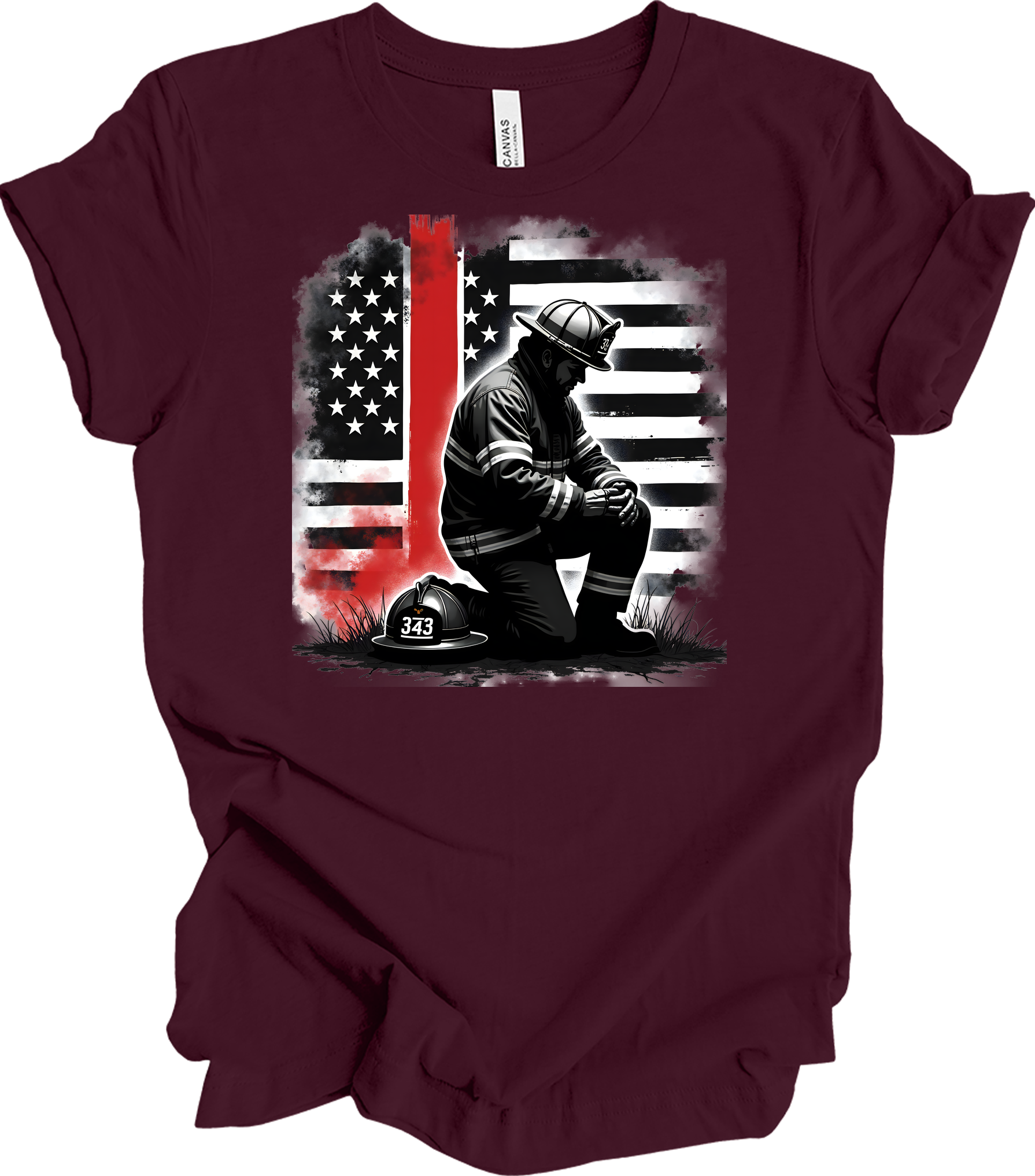 Firefighter Flag Tribute T-Shirt in Maroon