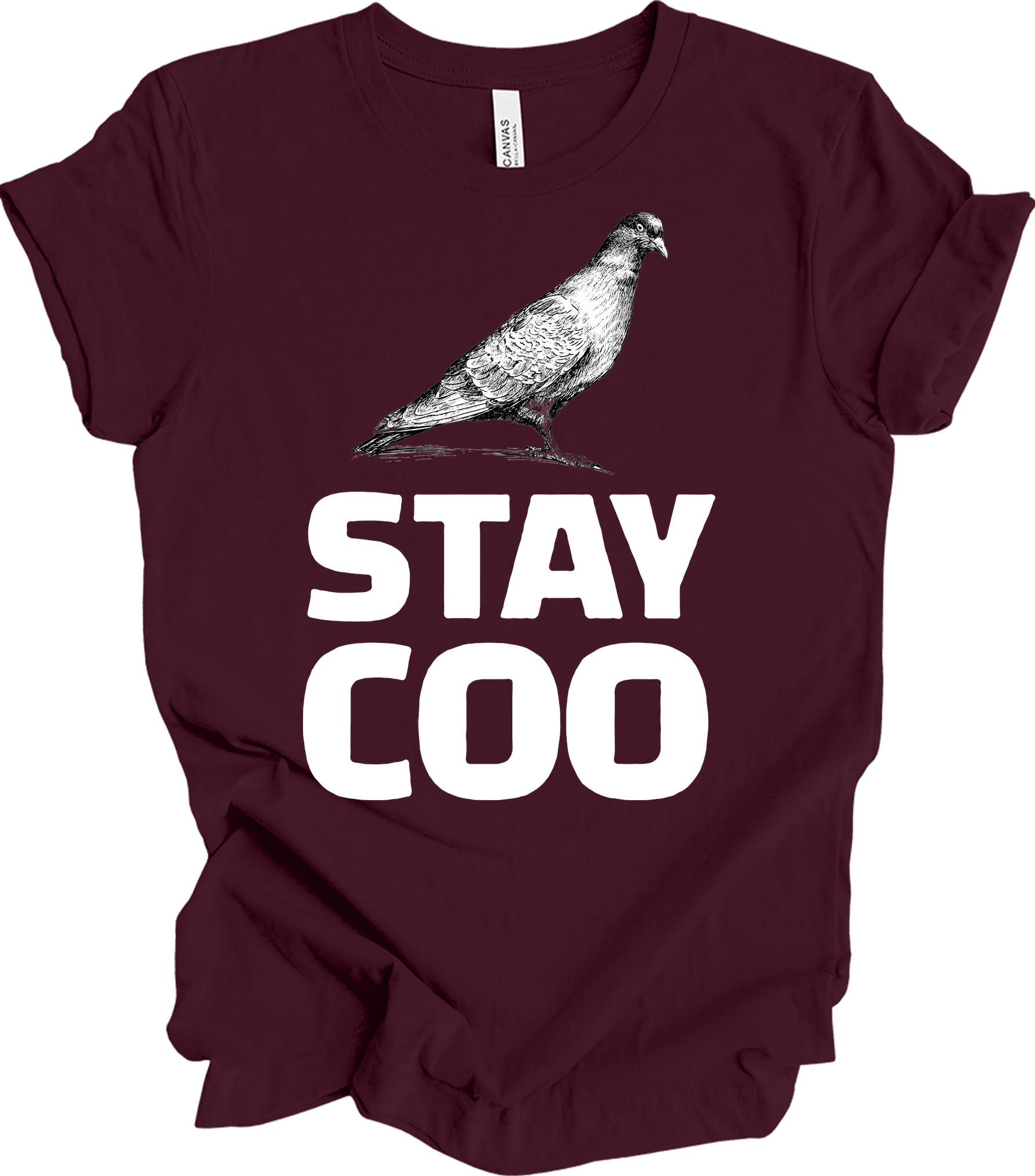 Stay Coo Pigeon - Vintage Style T-Shirt in Maroon