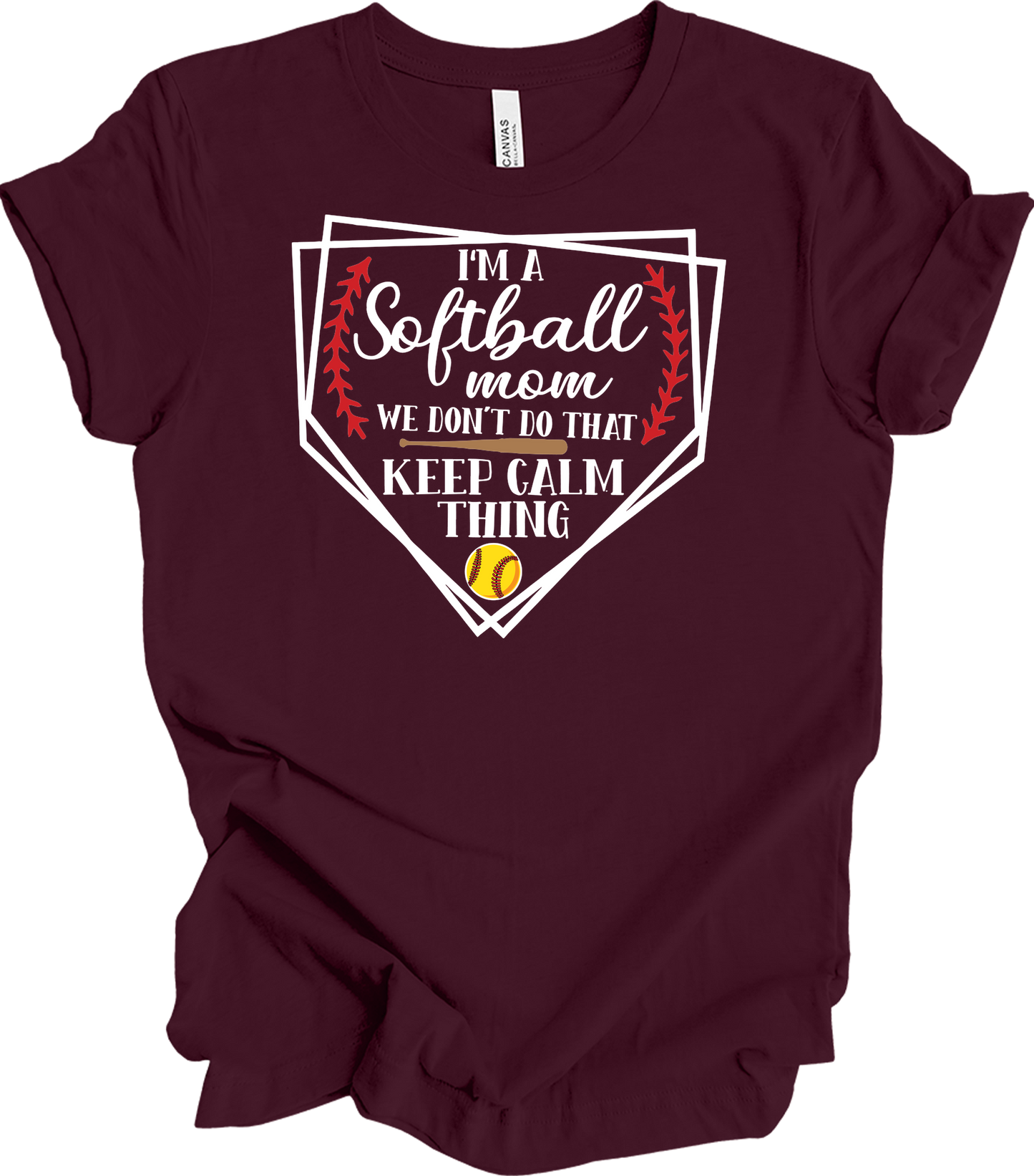 Softball Mom - Cute Sports Mom Gift Design T-Shirt in Maroon
