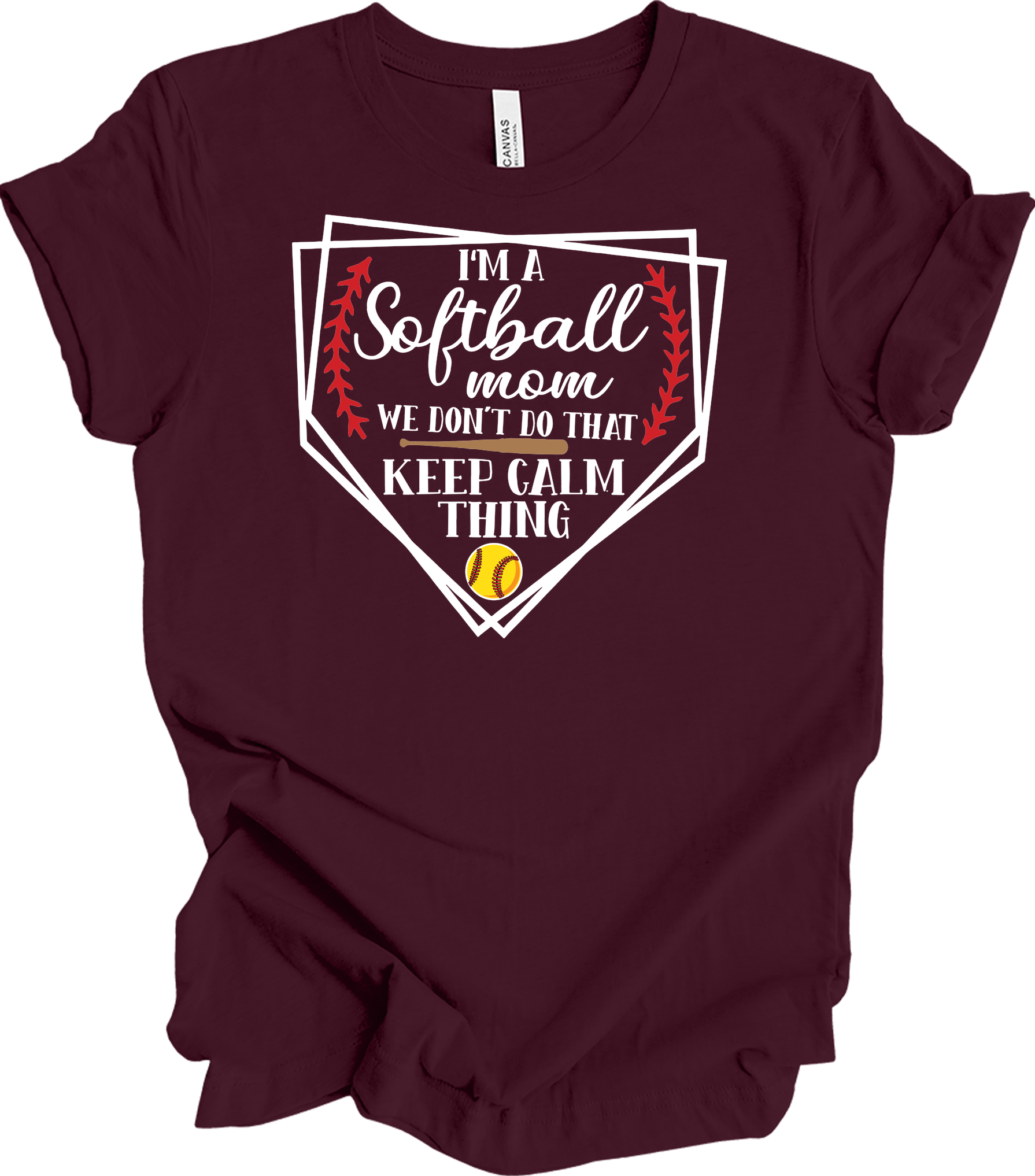 Softball Mom - Cute Sports Mom Gift Design T-Shirt in Maroon