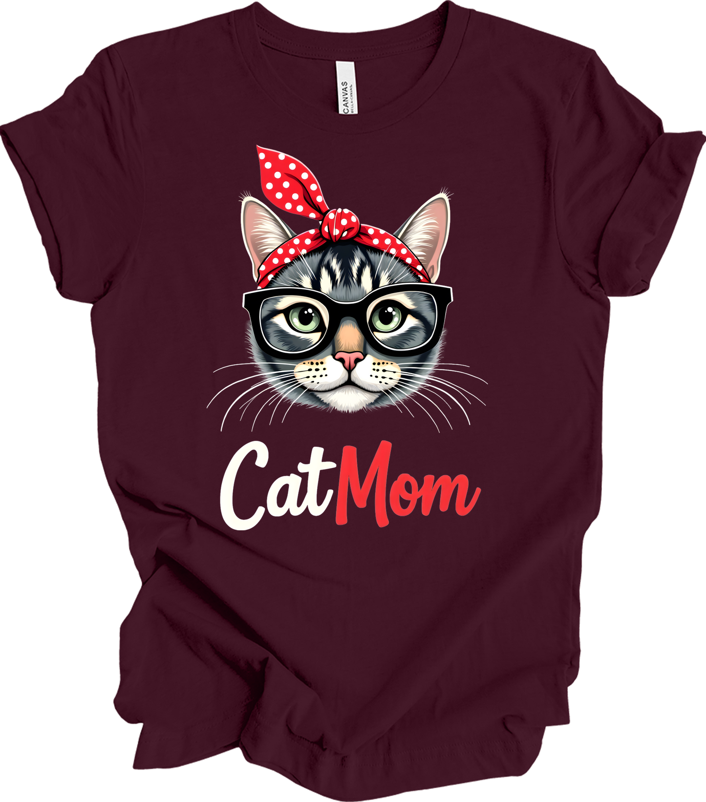 Cute Cat Mom - Fun & Stylish T-Shirt in Maroon