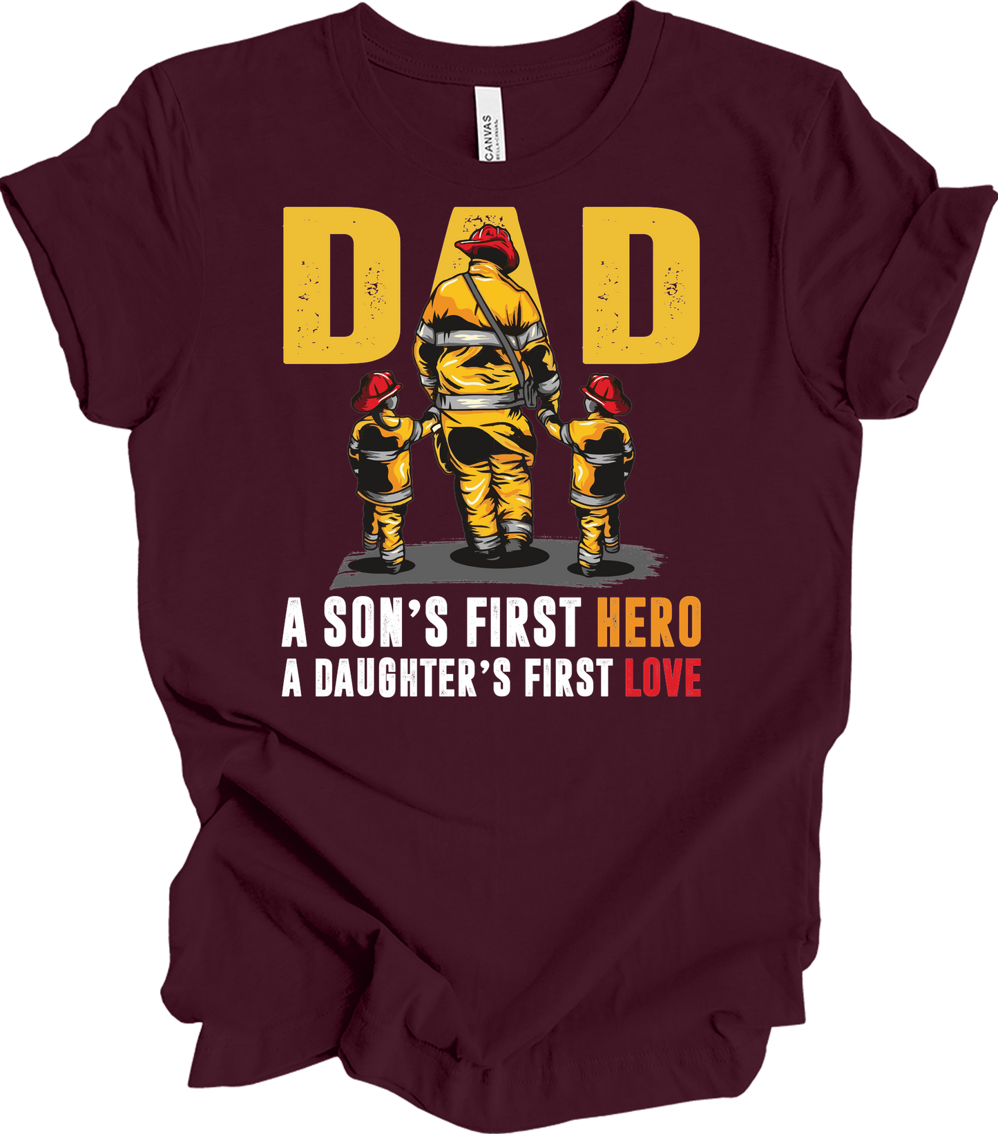 Firefighter Dad: Hero & Love T-Shirt in Maroon
