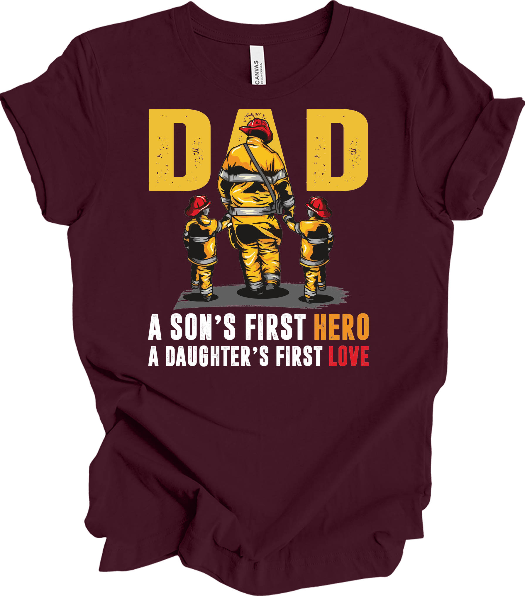 Firefighter Dad: Hero & Love T-Shirt in Maroon