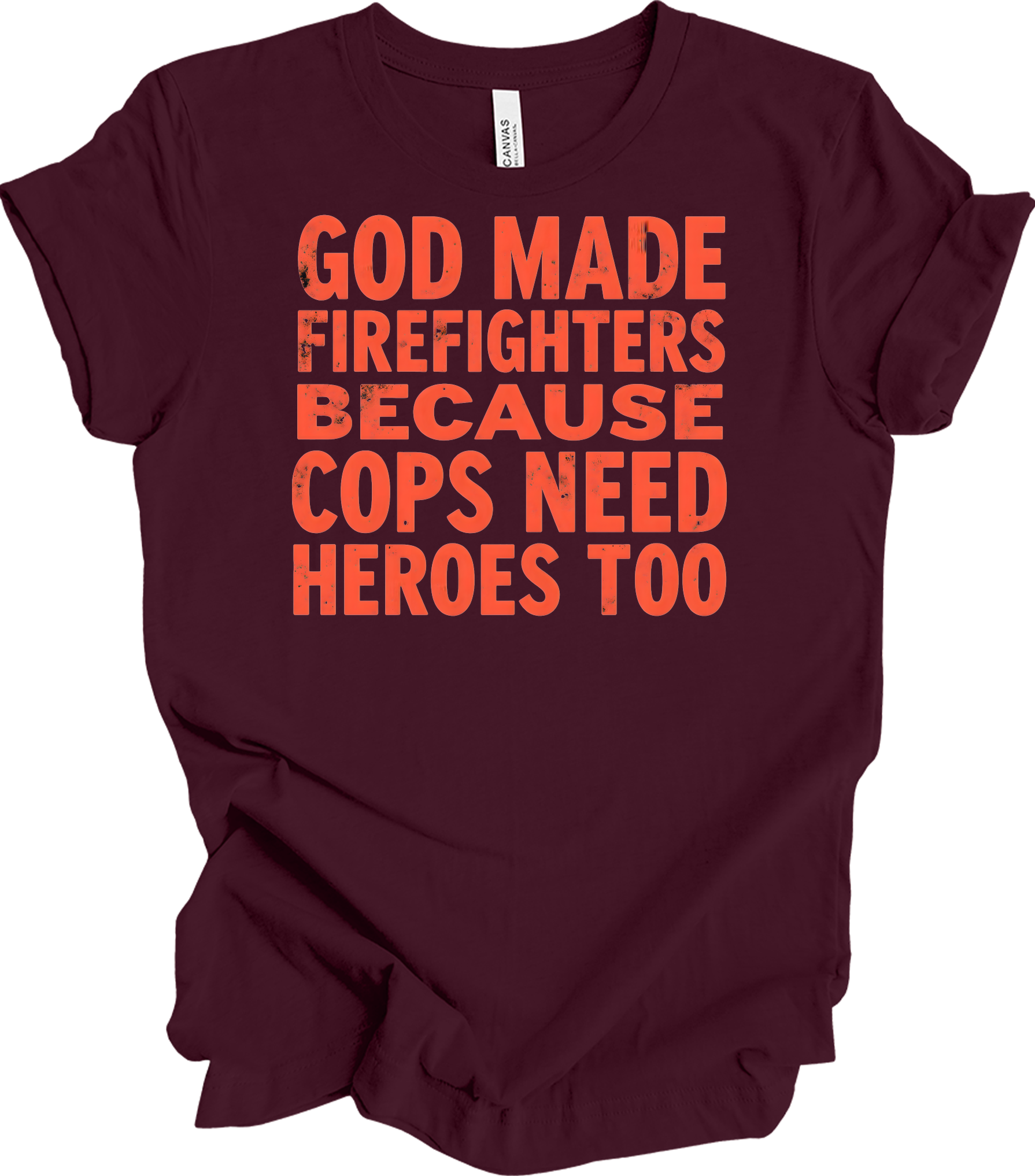 Firefighters Cops Heroes T-Shirt in Maroon