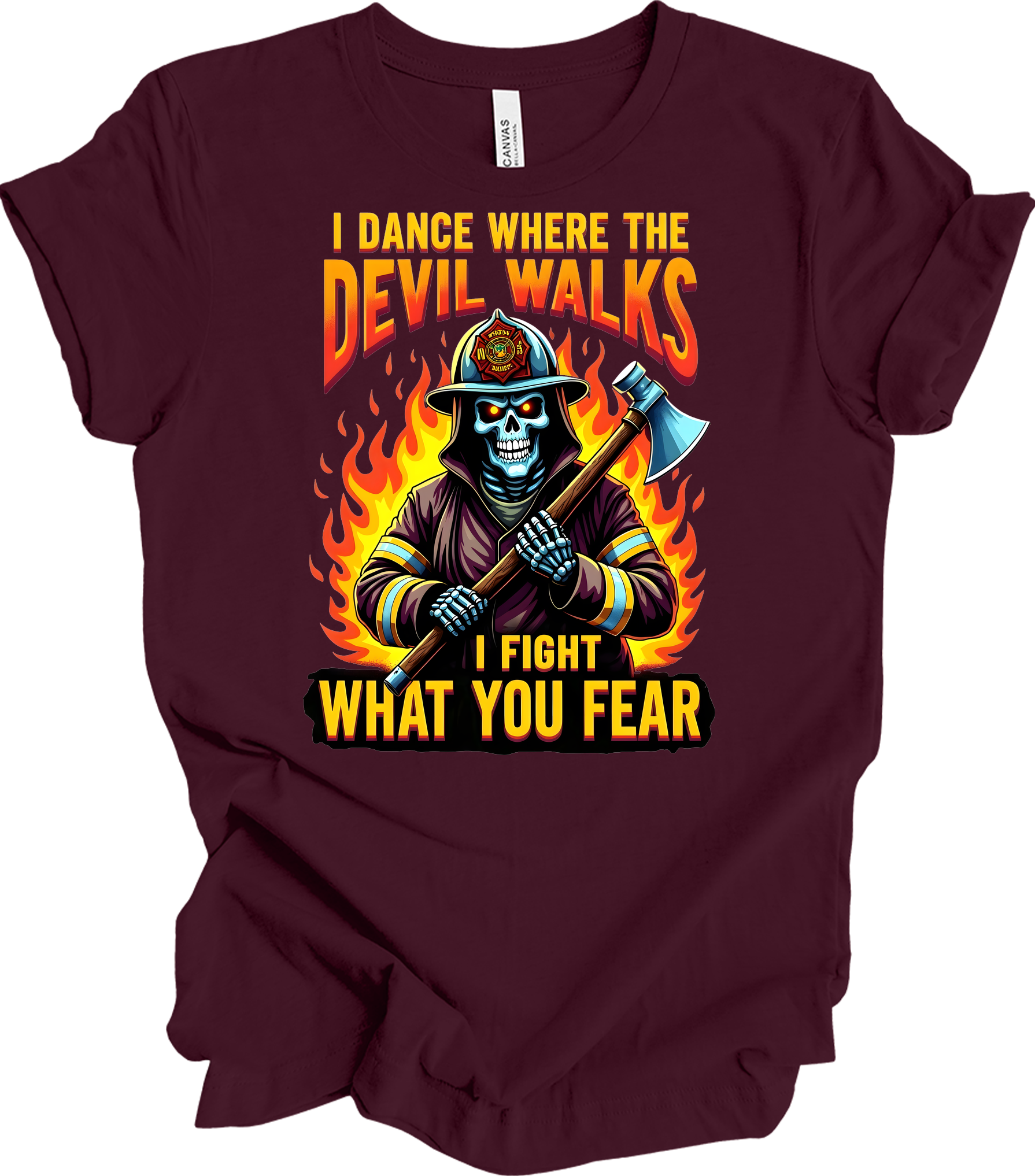Firefighter - Devil Walks T-Shirt in Maroon