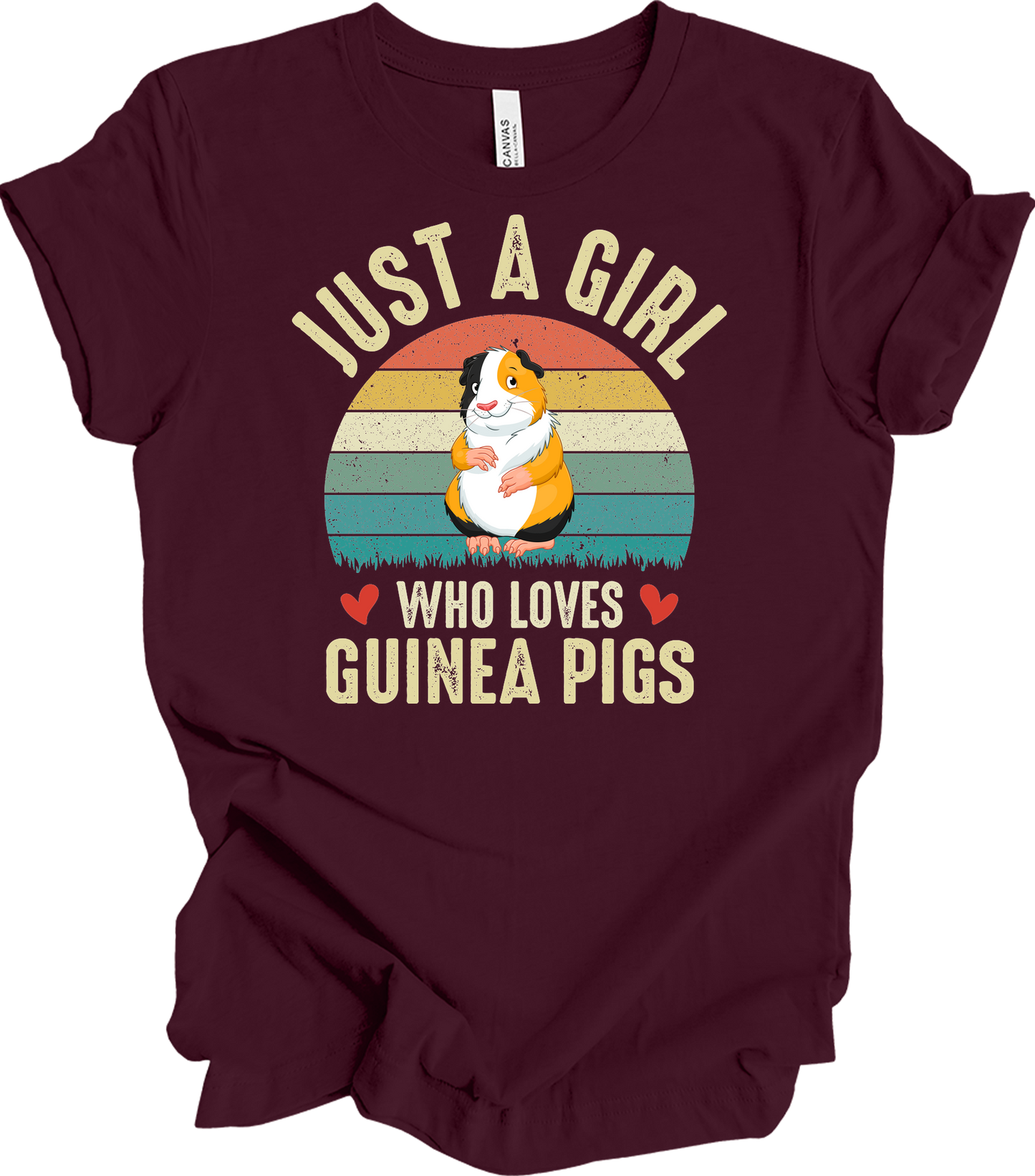 Just a Girl Who Loves Guinea Pigs - Cute Retro Pet Gift T-Shirt in Maroon