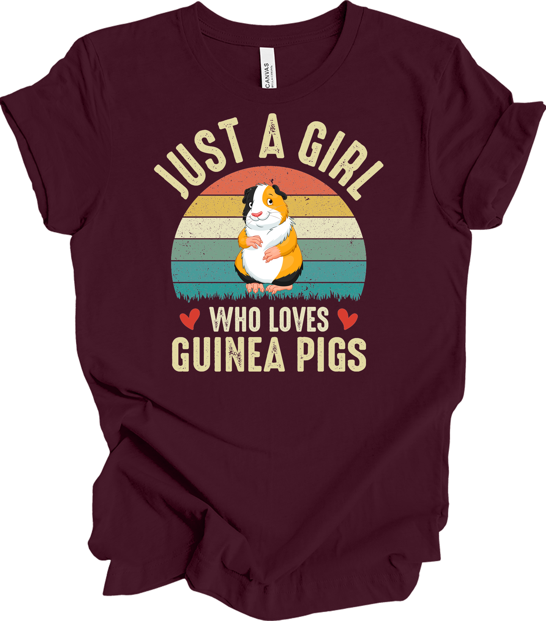 Just a Girl Who Loves Guinea Pigs - Cute Retro Pet Gift T-Shirt in Maroon