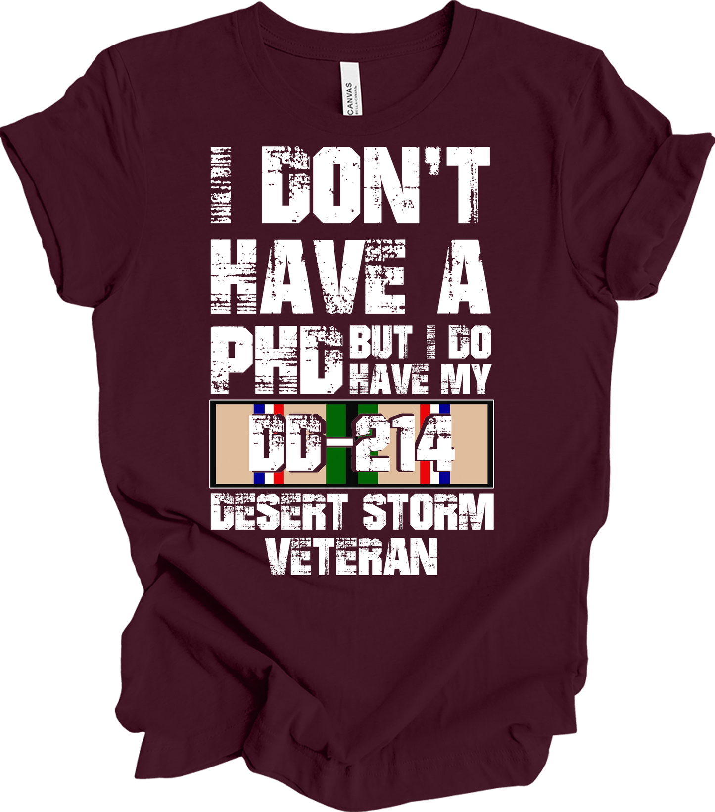 PhD DD214 Veteran T-Shirt in Maroon