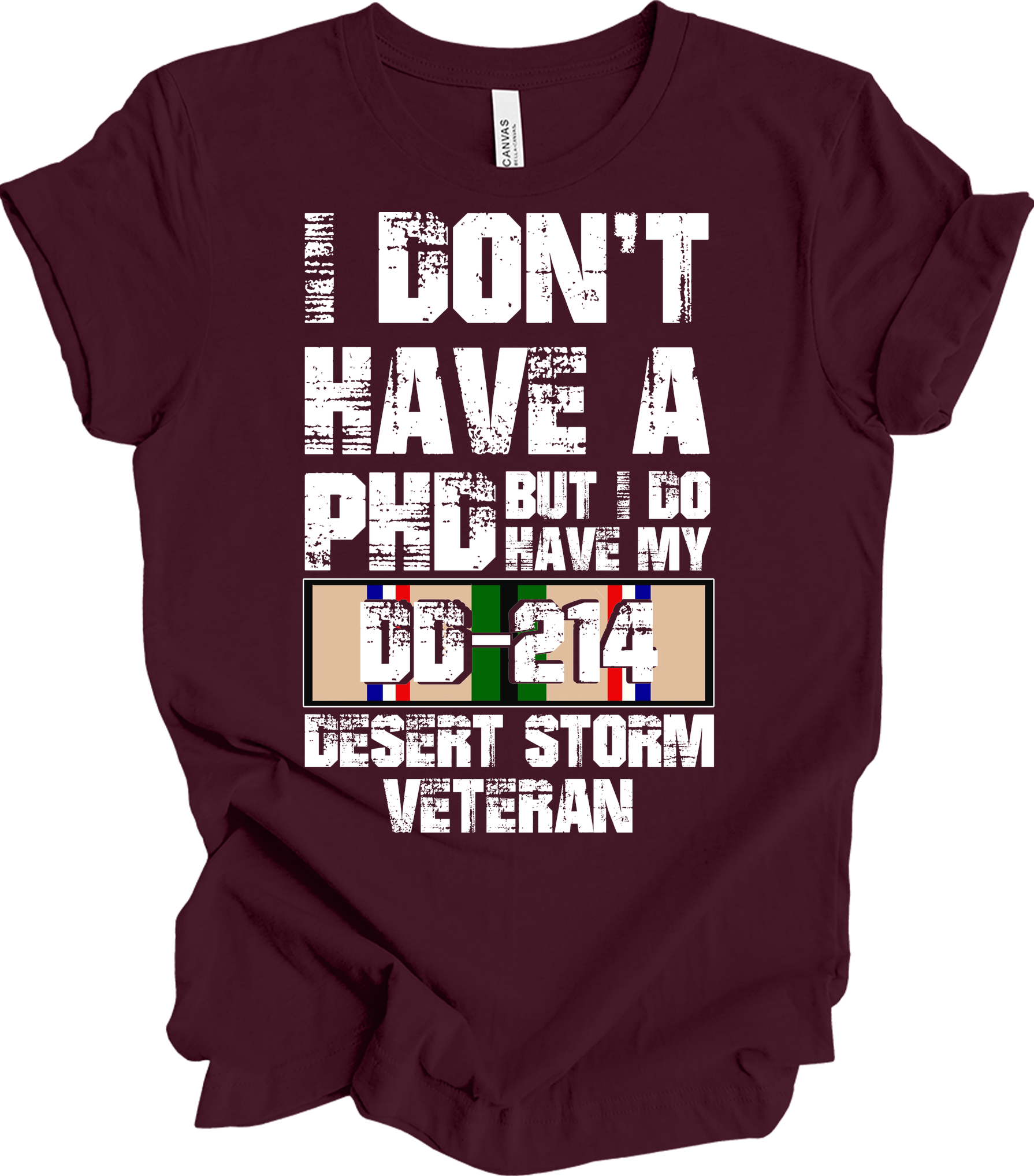 PhD DD214 Veteran T-Shirt in Maroon